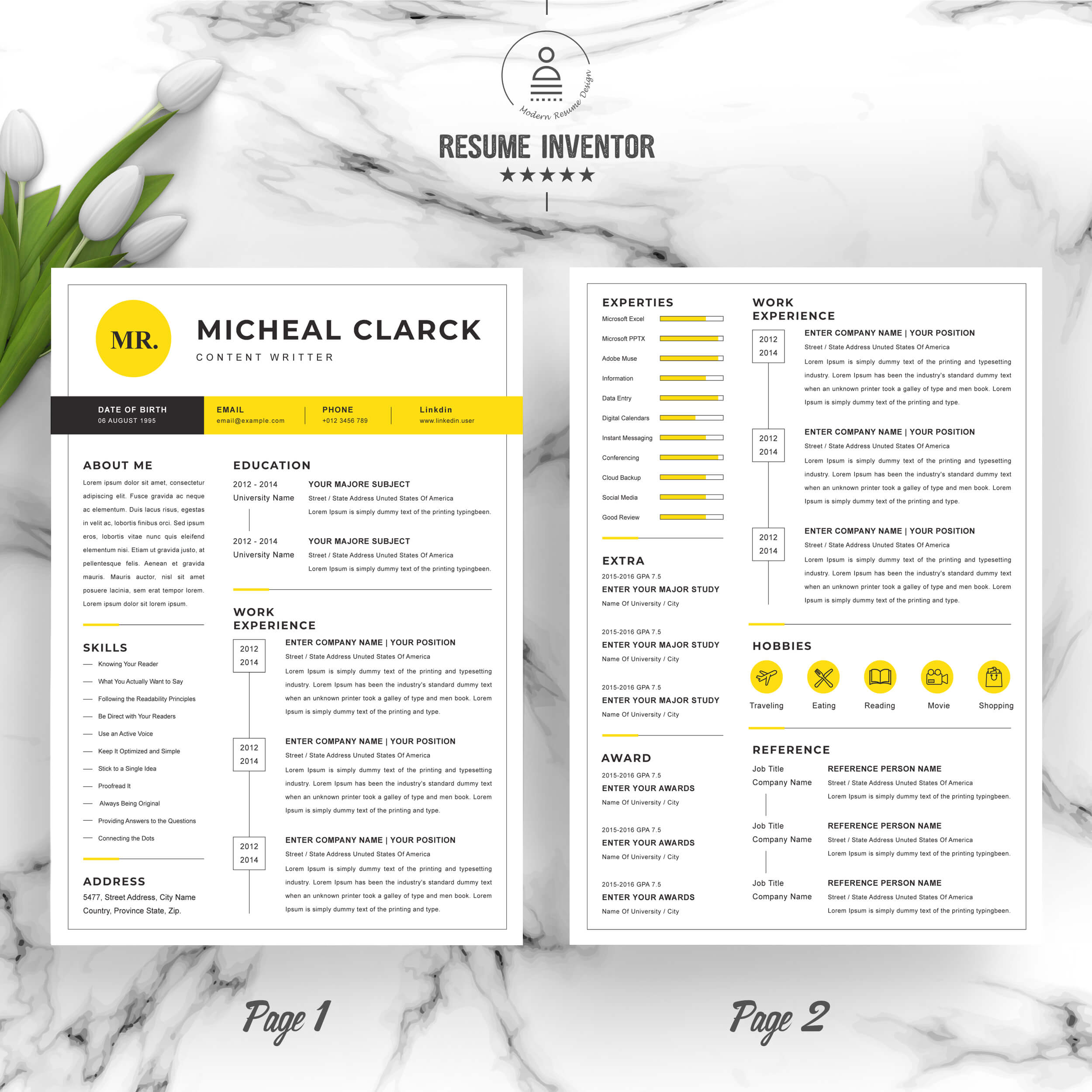 CONTENT WRITER RESUME TEMPLATE | CV TEMPLATE WORD (DOCX) FORMAT preview image.