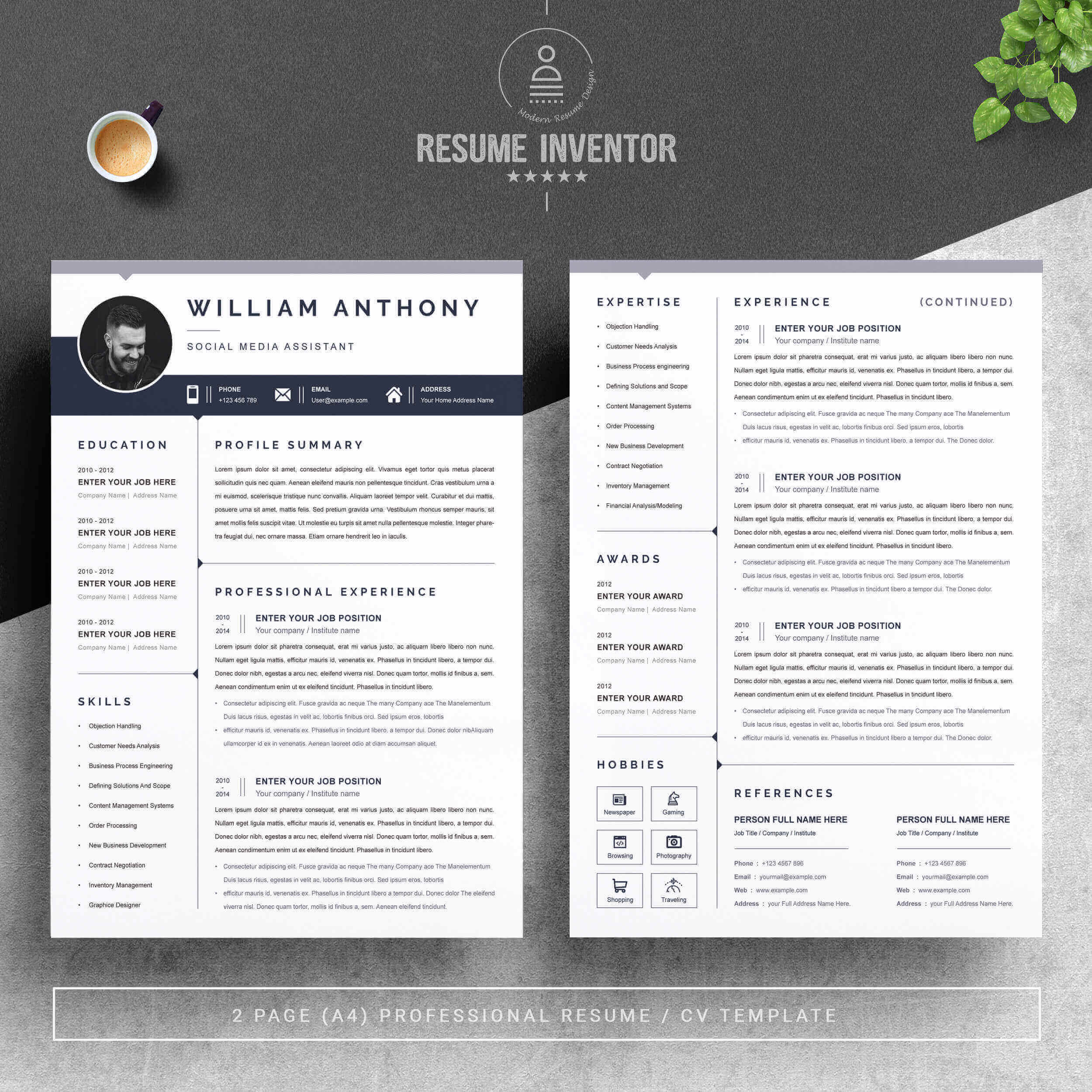 Social Media Assistant Resume Template Design | Resume Word Template preview image.
