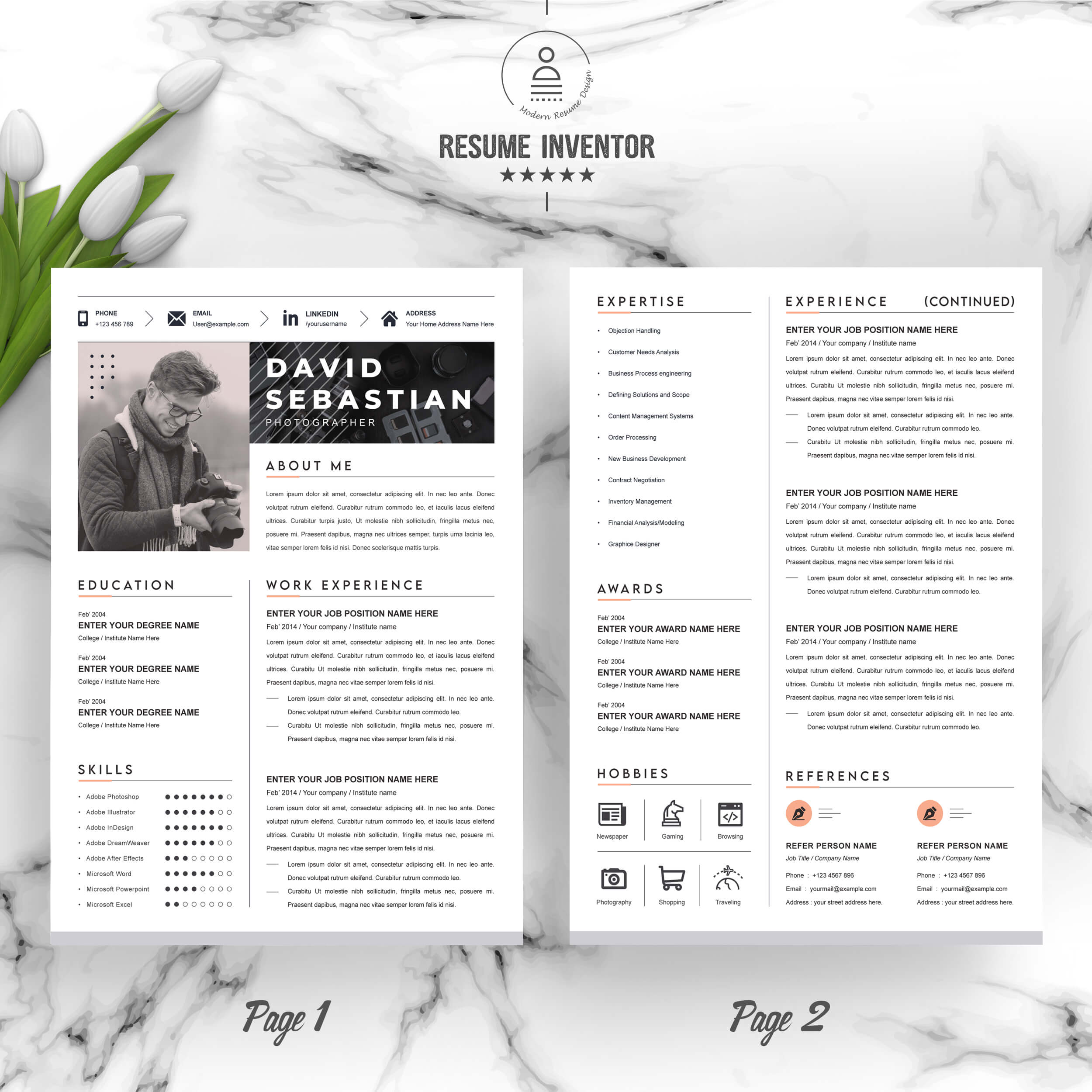 Photographer Resume Template | Classic Resume Template preview image.