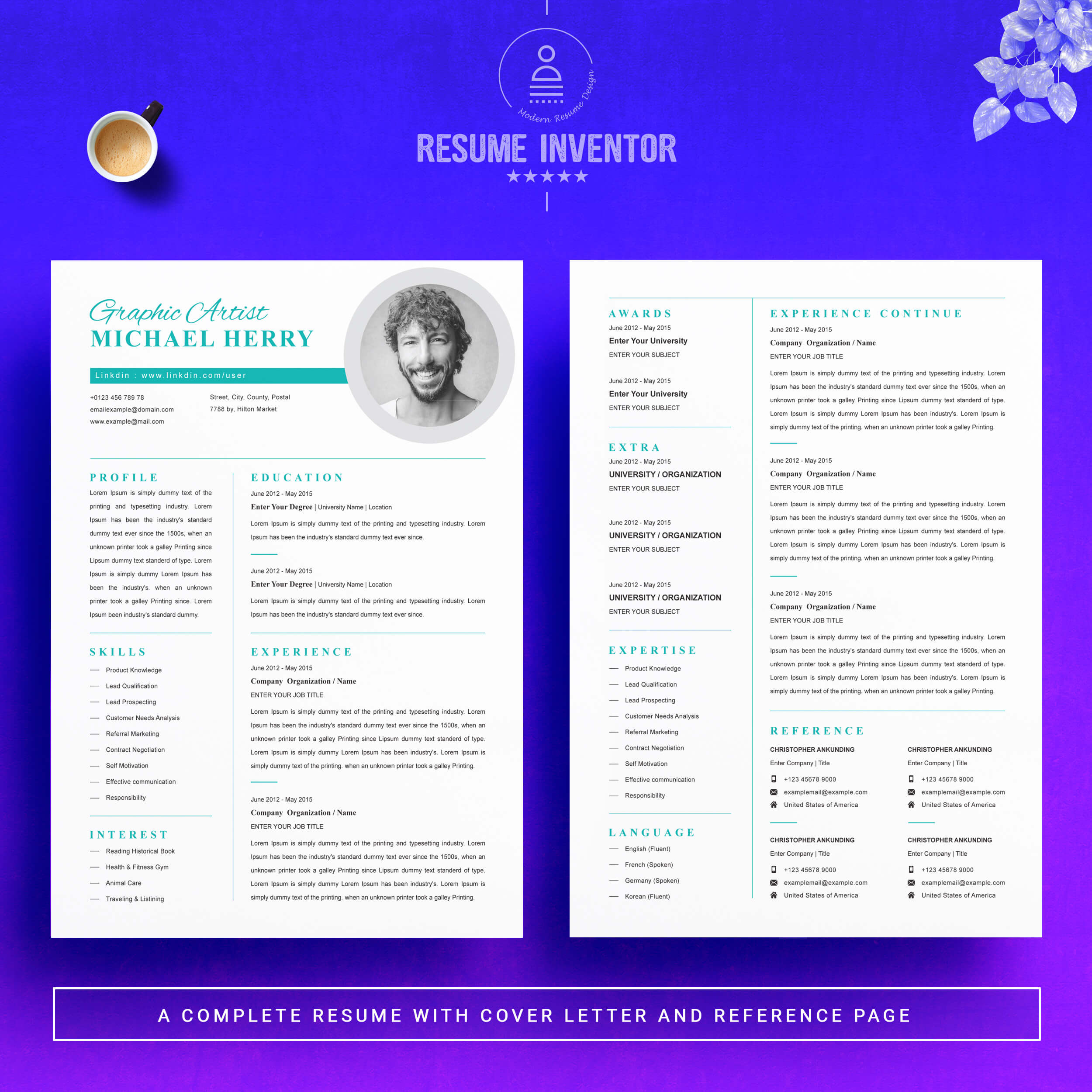 Best Minimal Resume Template | Modern CV Template Word preview image.