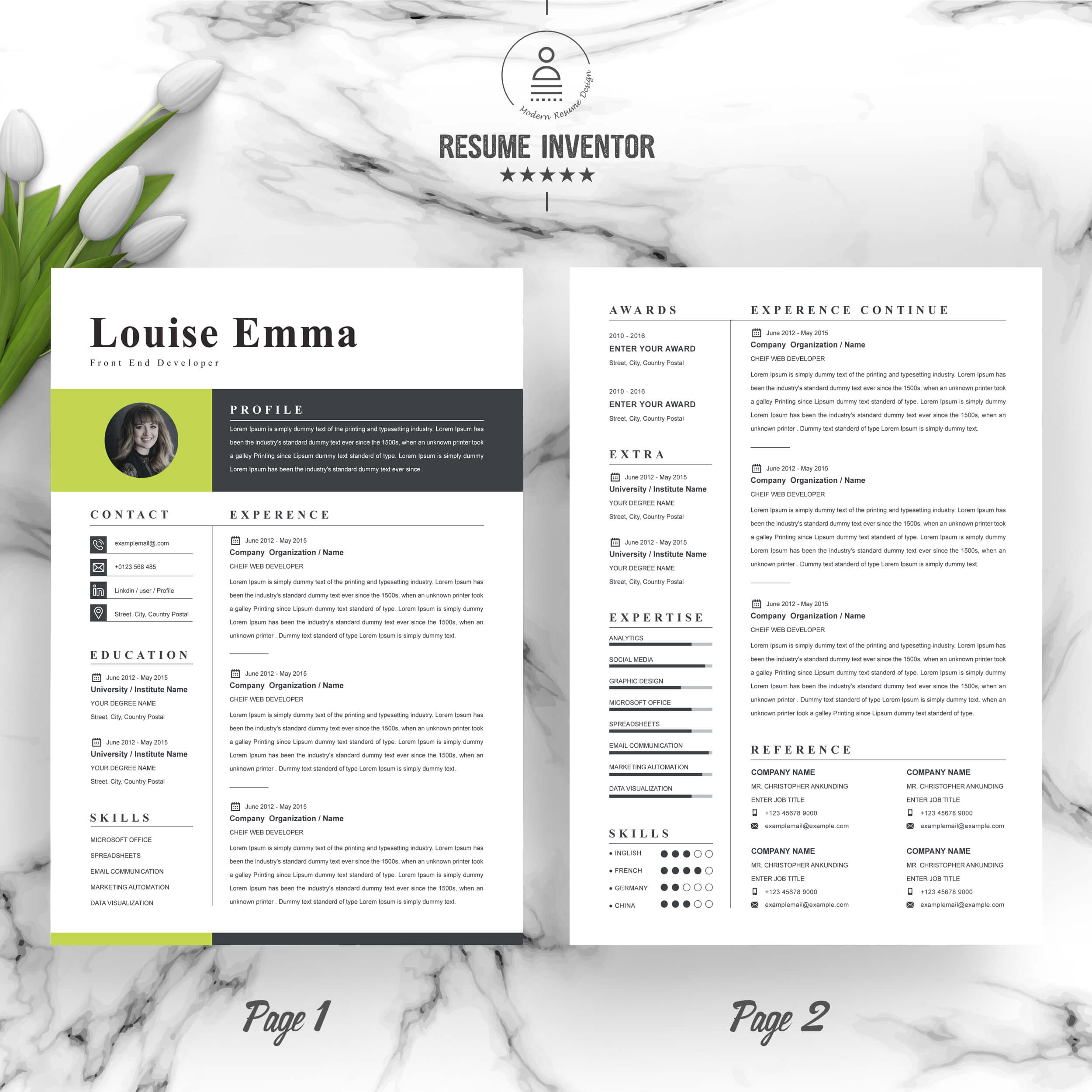 Front End Developer Resume Template | Modern CV Template Word preview image.