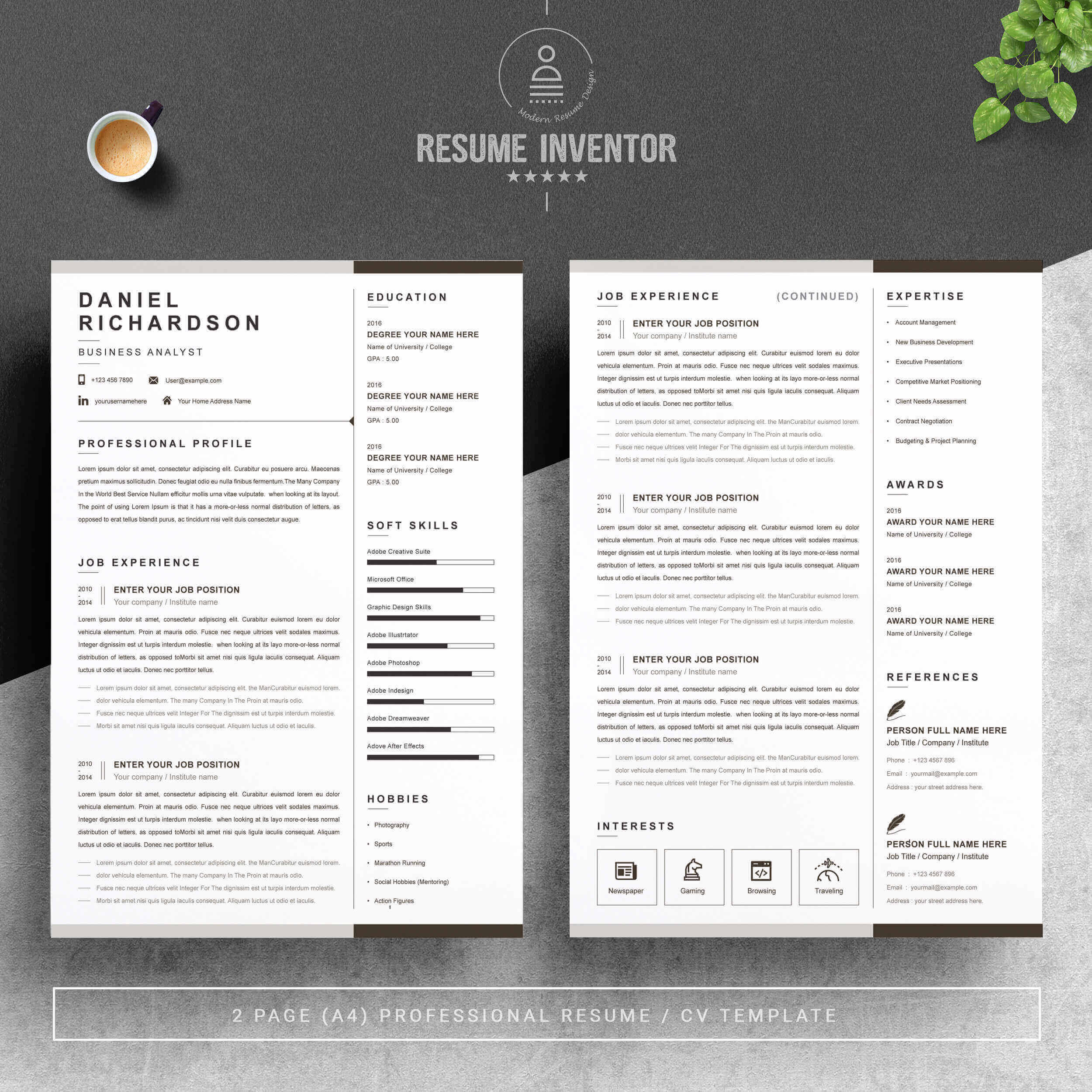 Business Analyst Resume Design Template | Modern Word Resume Template preview image.