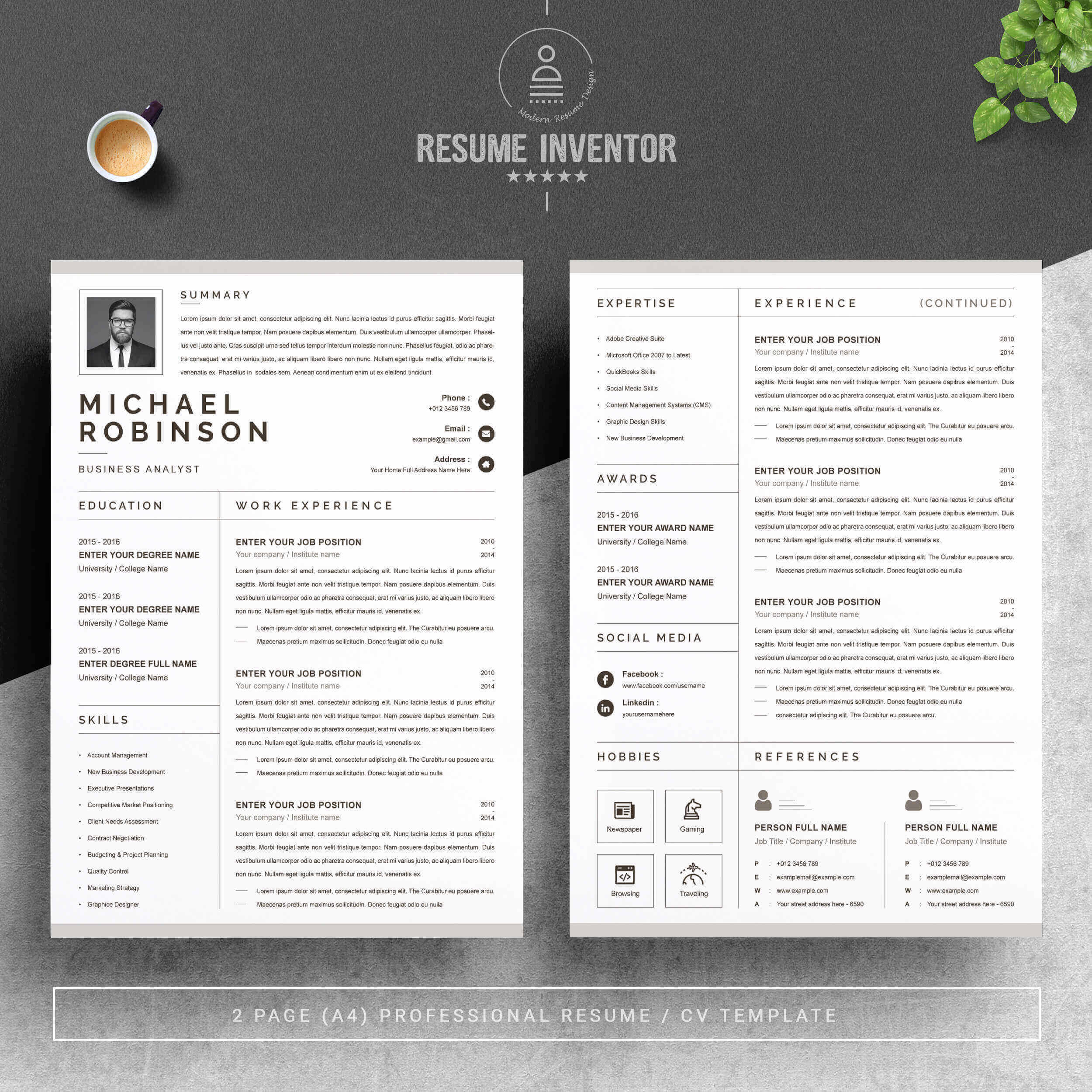Business Analyst Professional Resume Template | CV Template preview image.