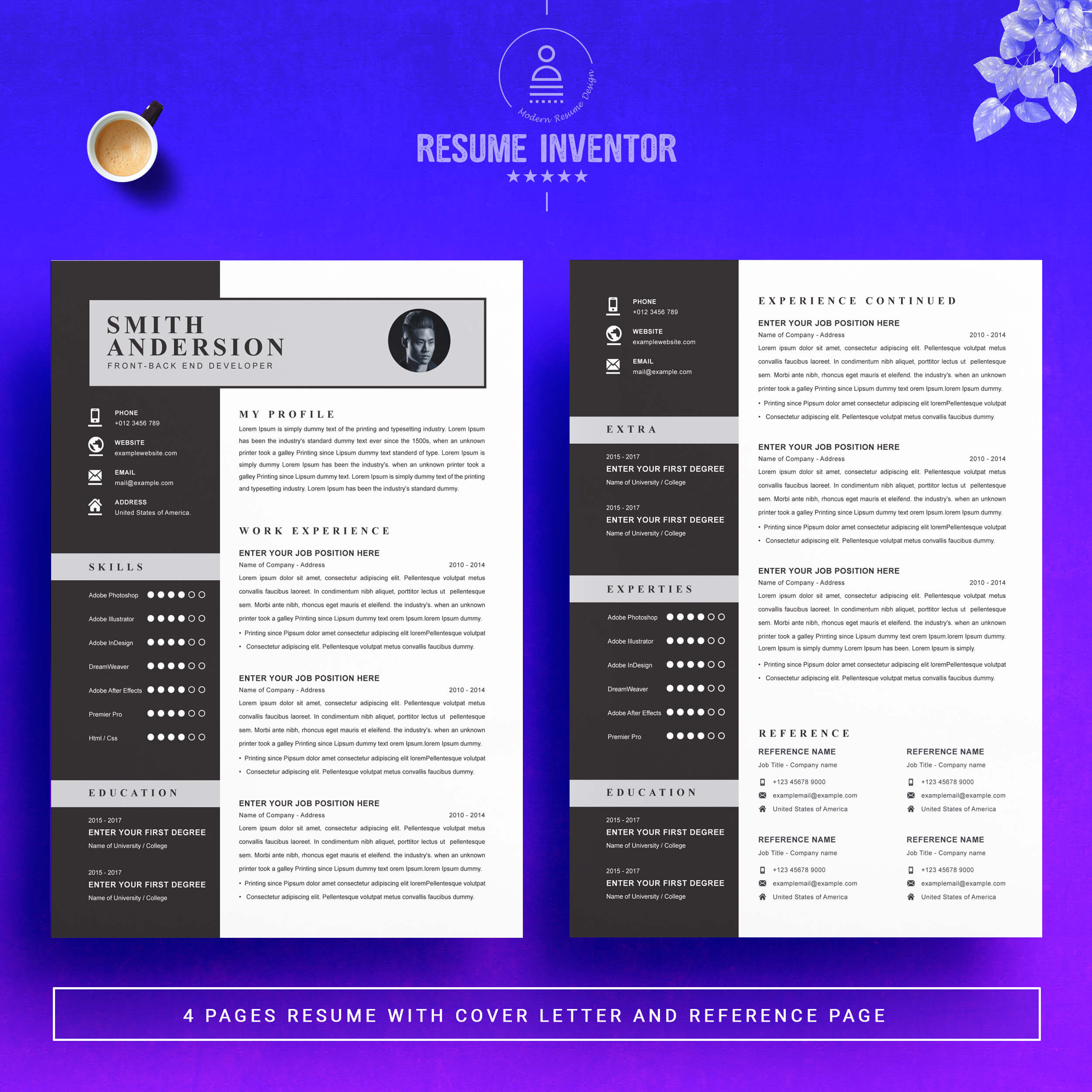 Front - Back End Developer Resume Template | Word Resume Template preview image.