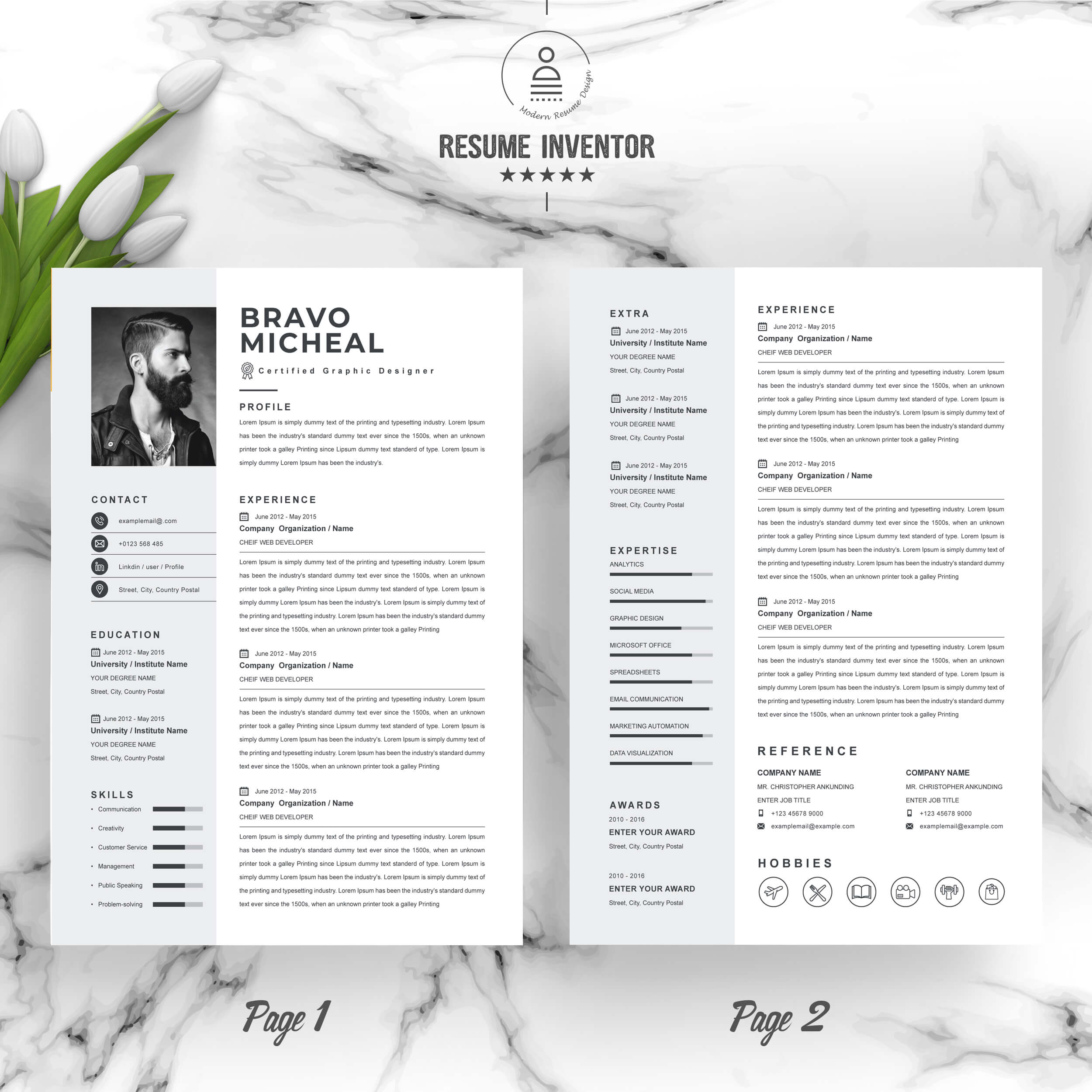 Certificate Graphic Designer Resume Template | Professional CV Template preview image.