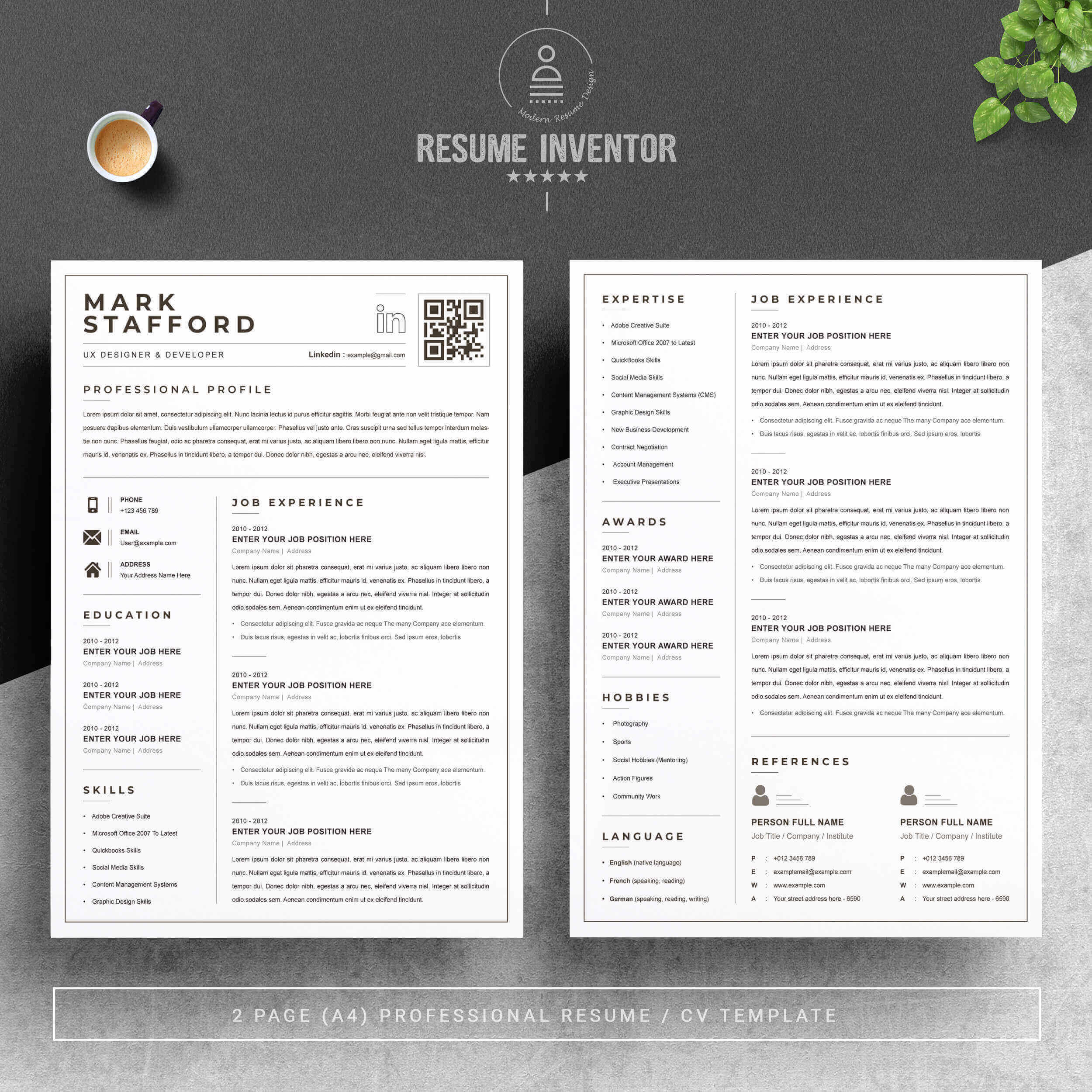 UX Designer & Developer Resume Template | Clean Resume Template preview image.