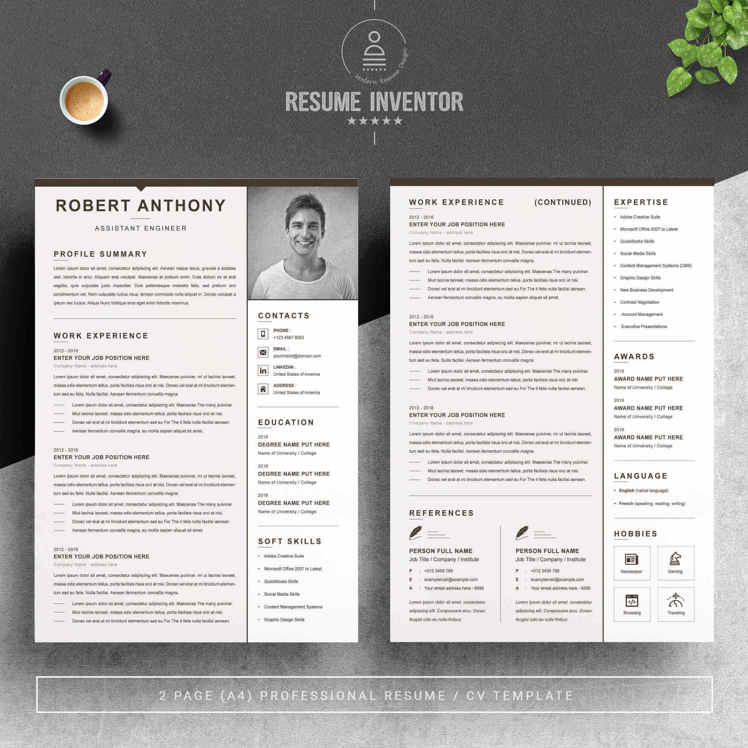 Assistant Engineer Resume & CV Template | Modern PSD Resume Template preview image.
