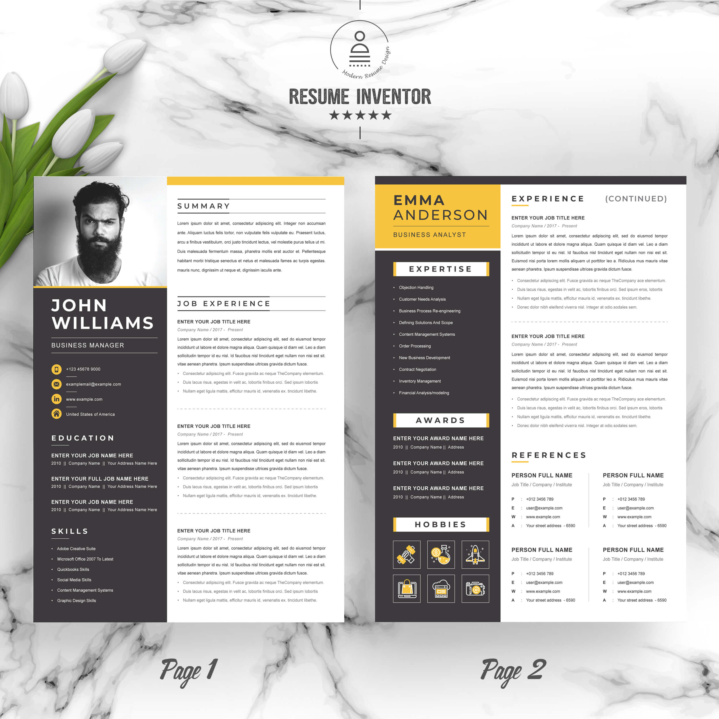 Business Manager CV Template | Modern Resume Template With Cover Letter preview image.