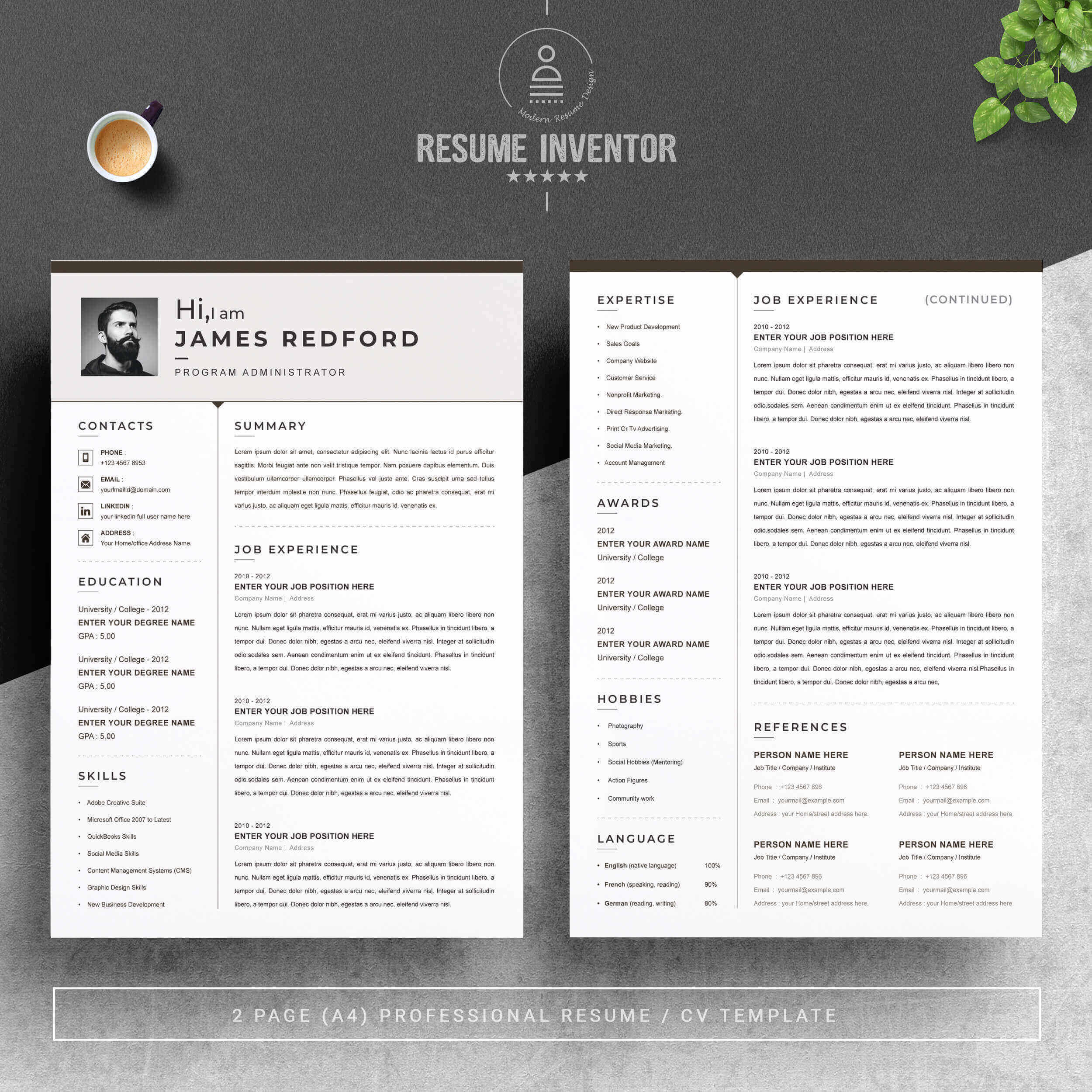 Program Administrator Resume Template | Microsoft Word Resume Template preview image.