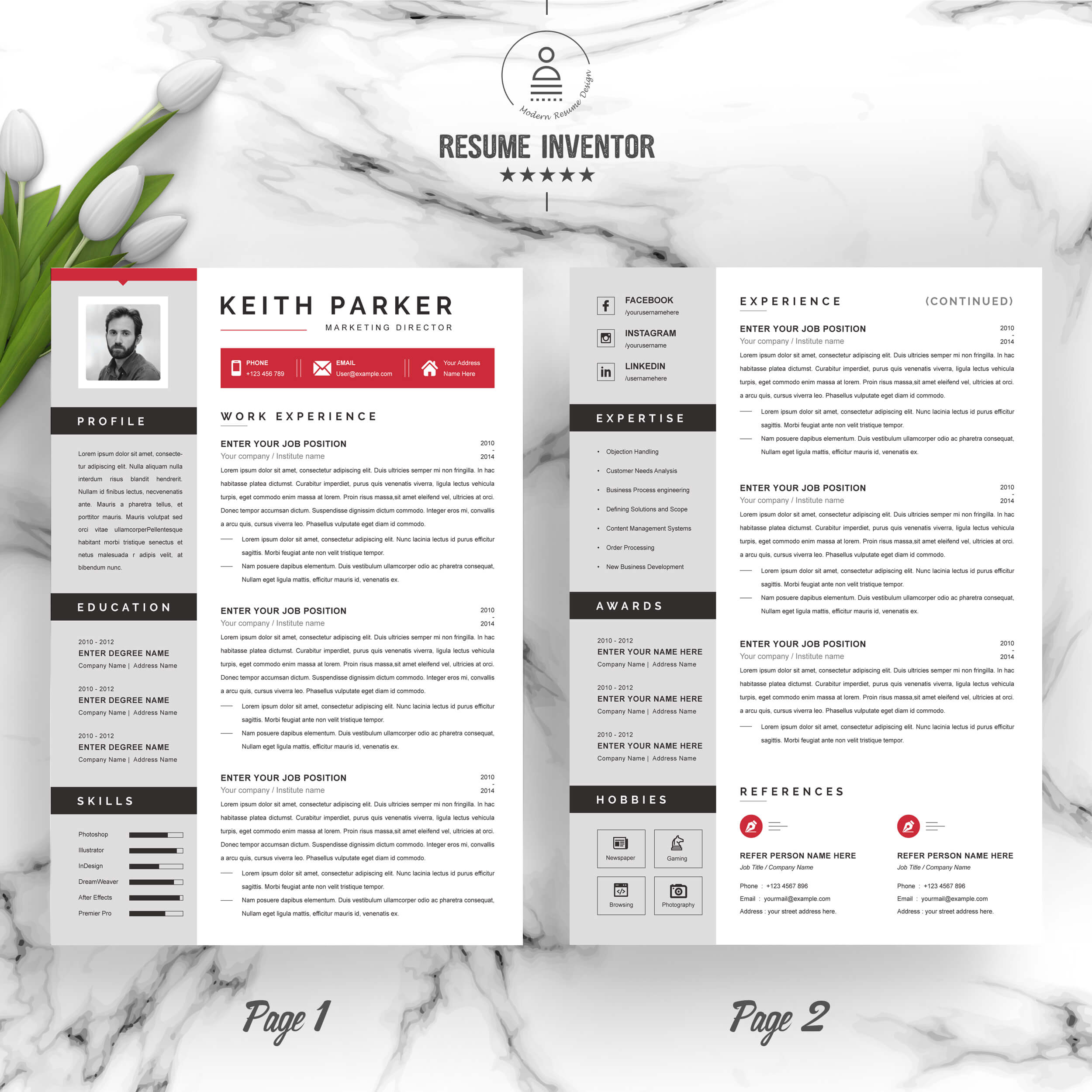 Marketing Director Resume Template | Professional Resume Template preview image.