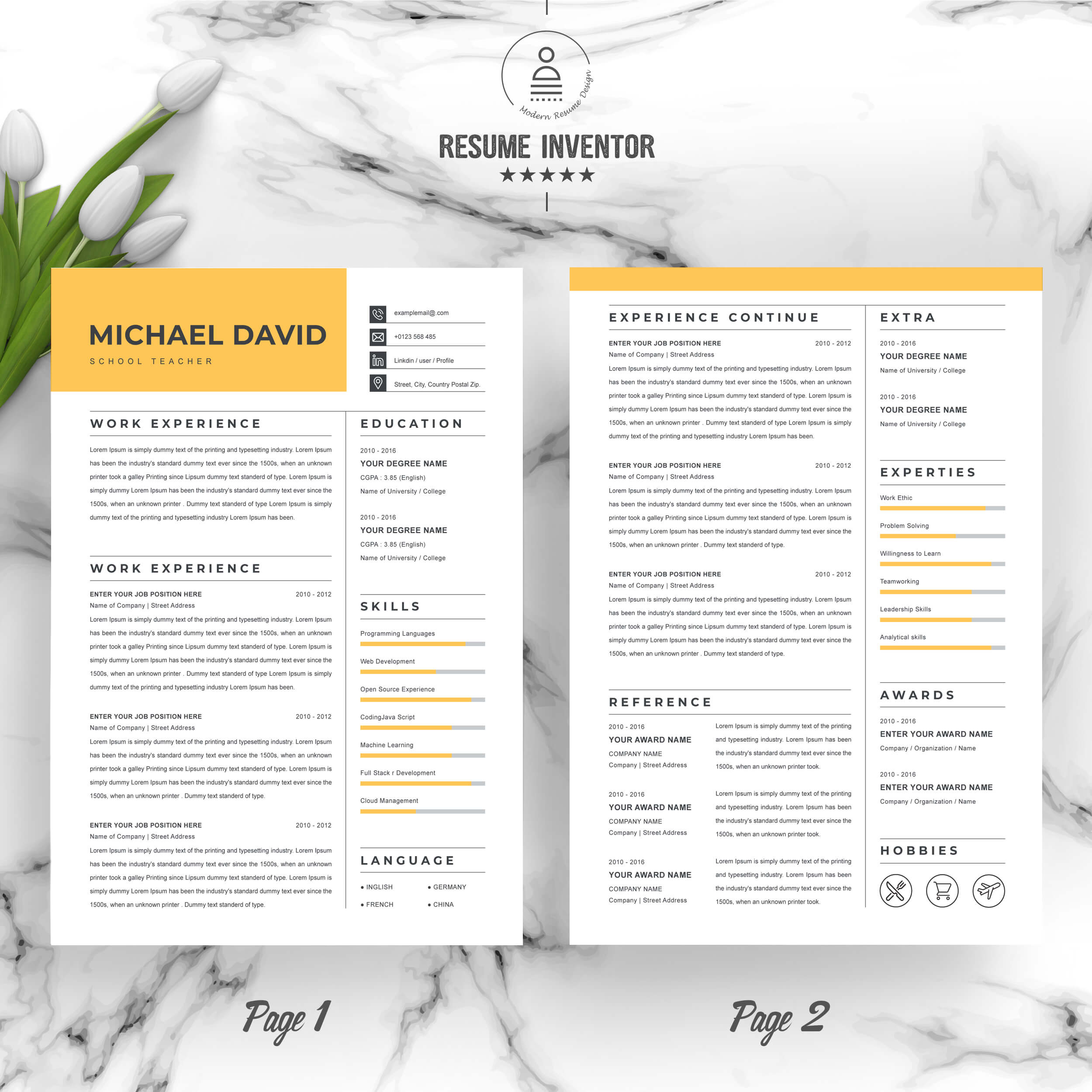 Modern Resume Design Template | Professional Resume Template Word Format preview image.