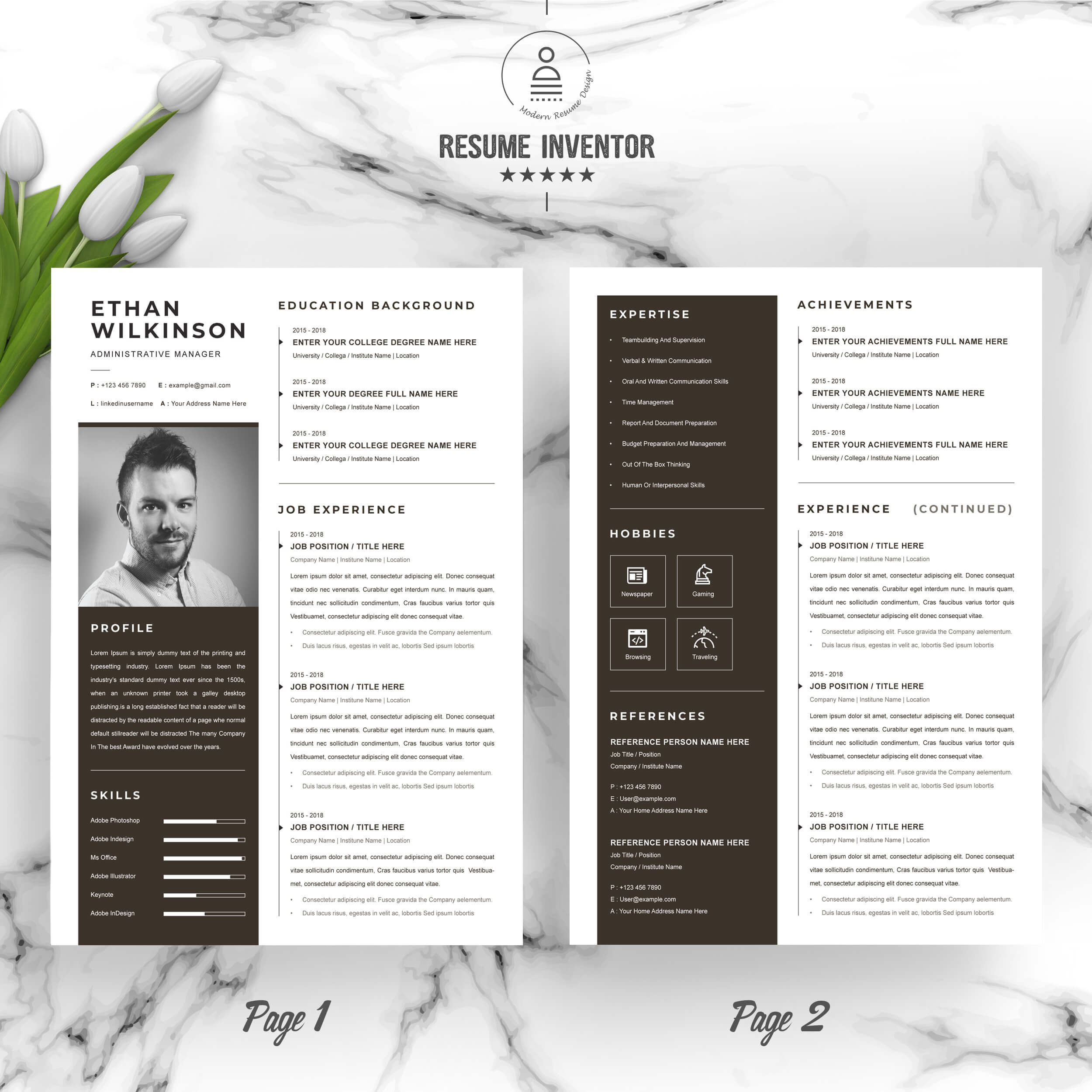 Administrative Manager CV Template | Best Minimal Resume Template preview image.