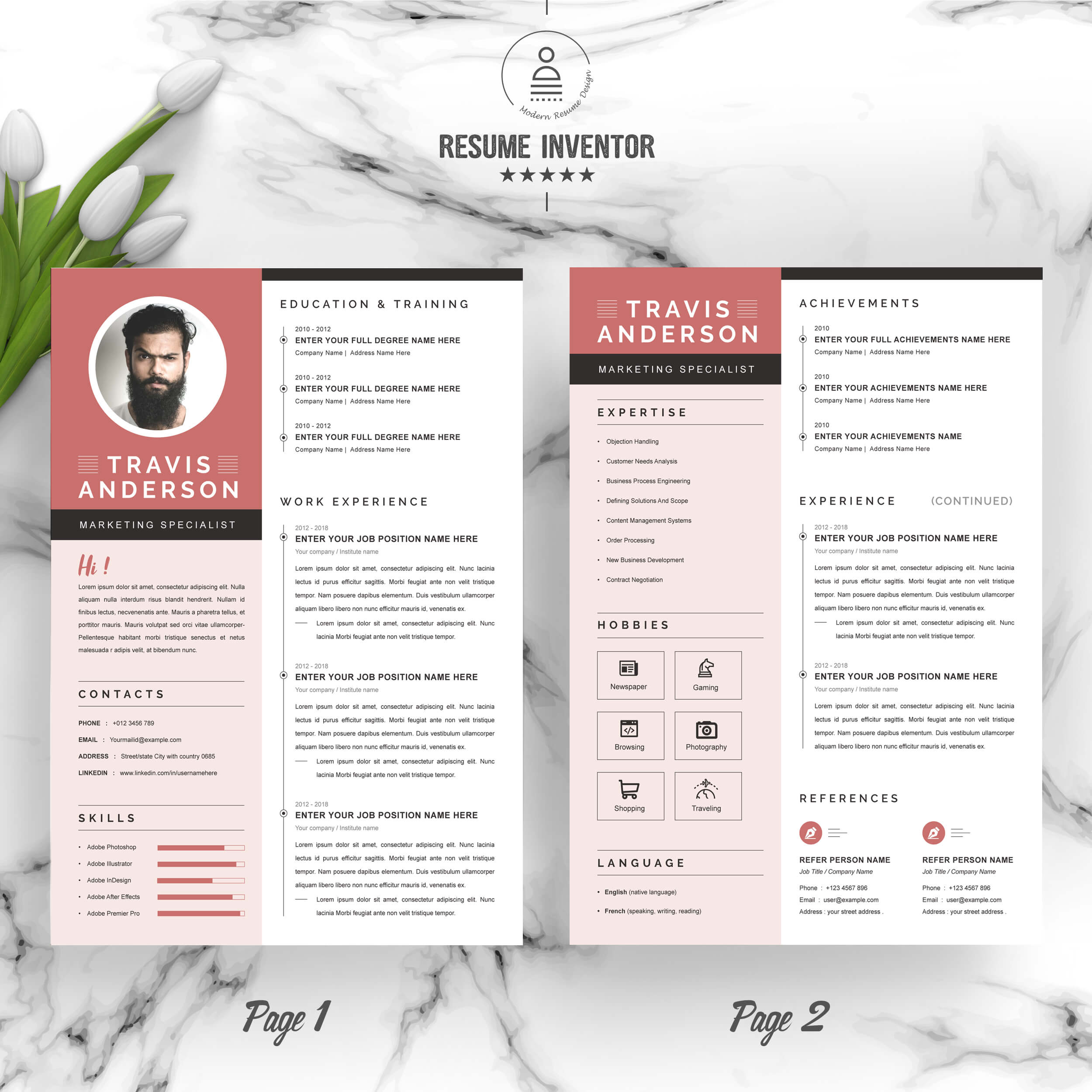 Marketing Specialist Resume & CV Designer Template | Resume Template preview image.