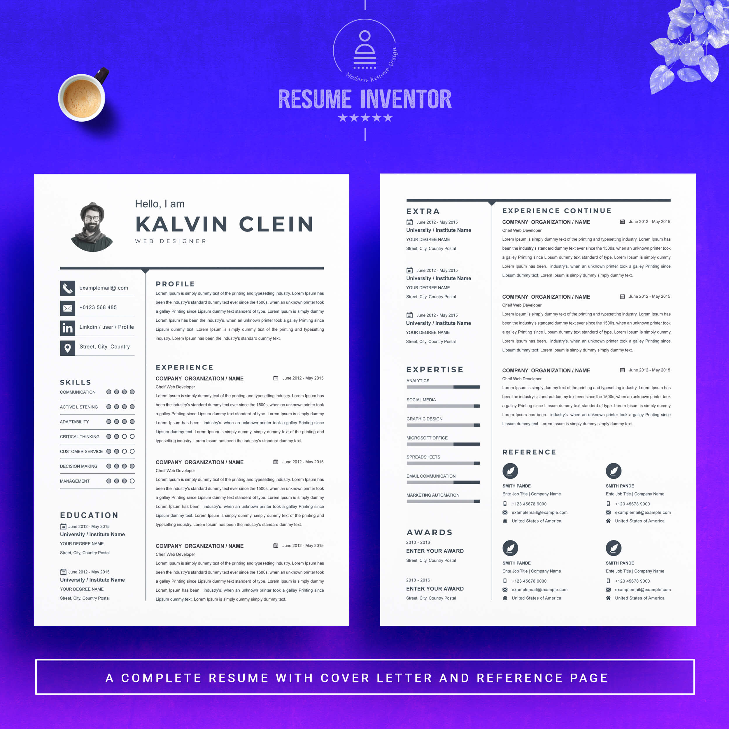 Web Designer Professional Resume Template | Word Resume Template preview image.