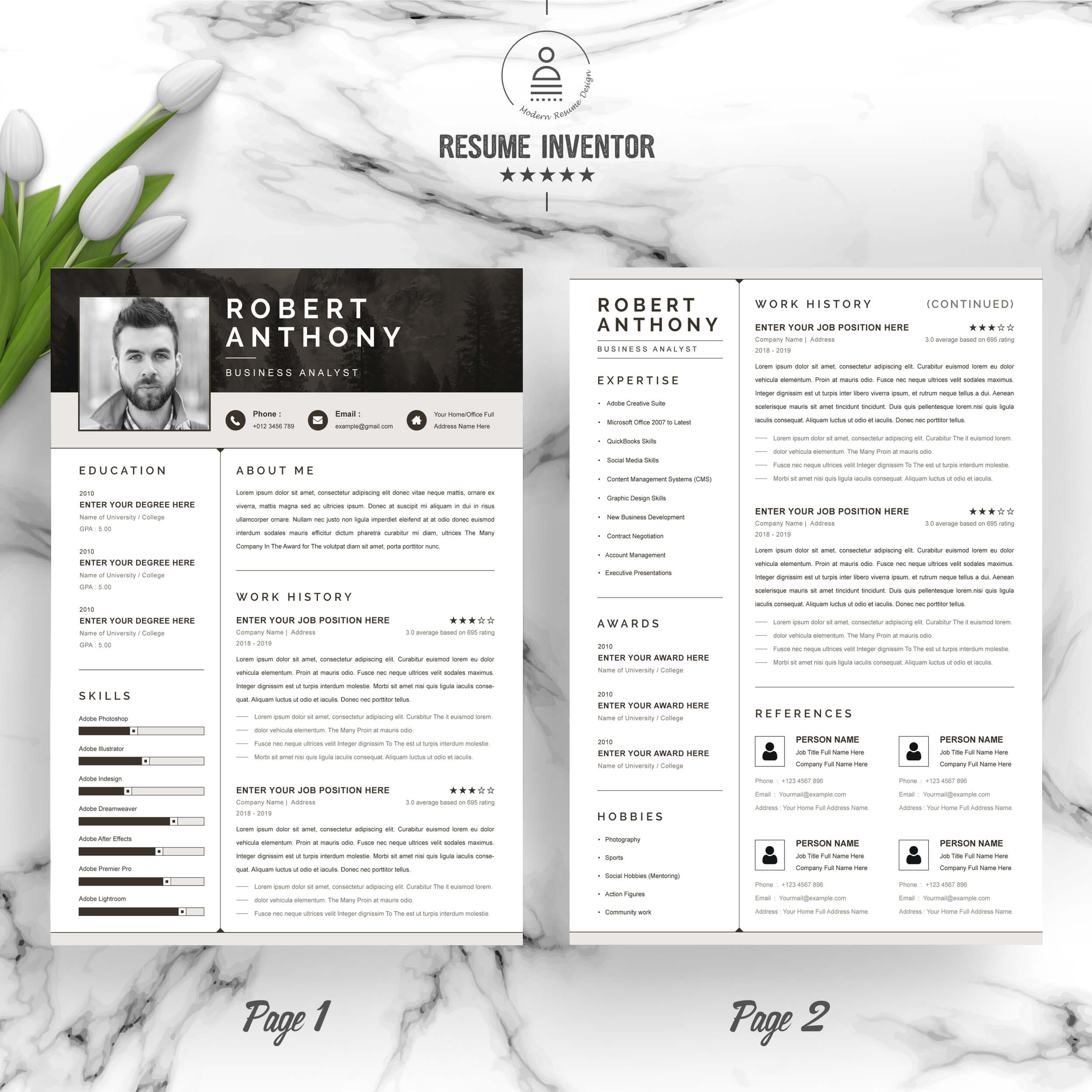 Business Analyst Resume Template | Resume Template in Word PSD Format preview image.