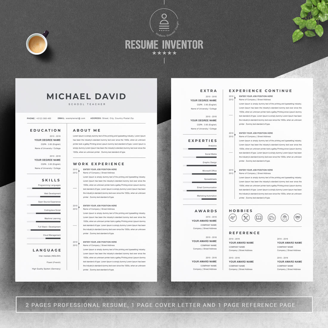 School Teacher Modern Resume & CV Template | Professional Resume Template With Cover Letter preview image.