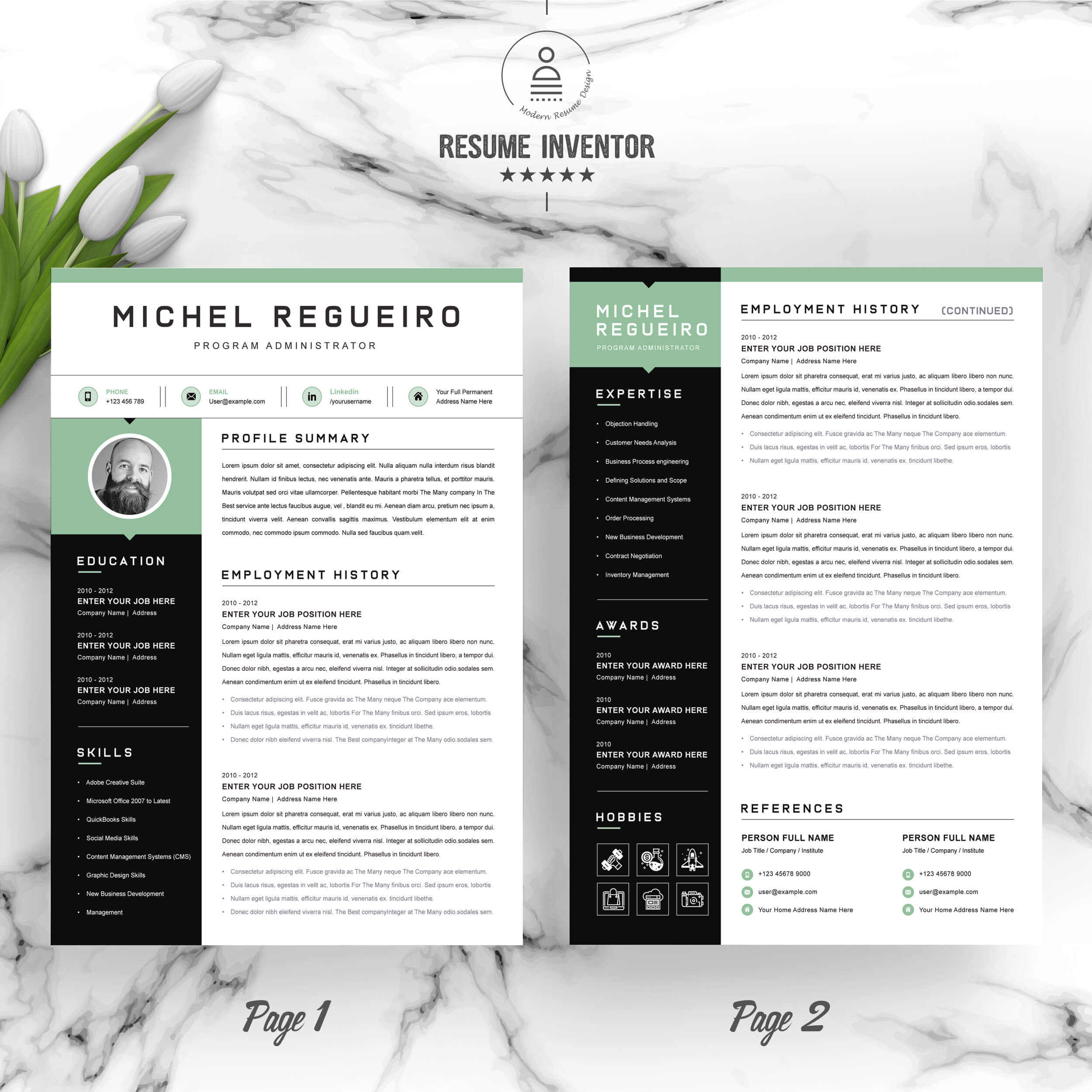 Program Administrator Resume Template | Modern Word Resume Template preview image.