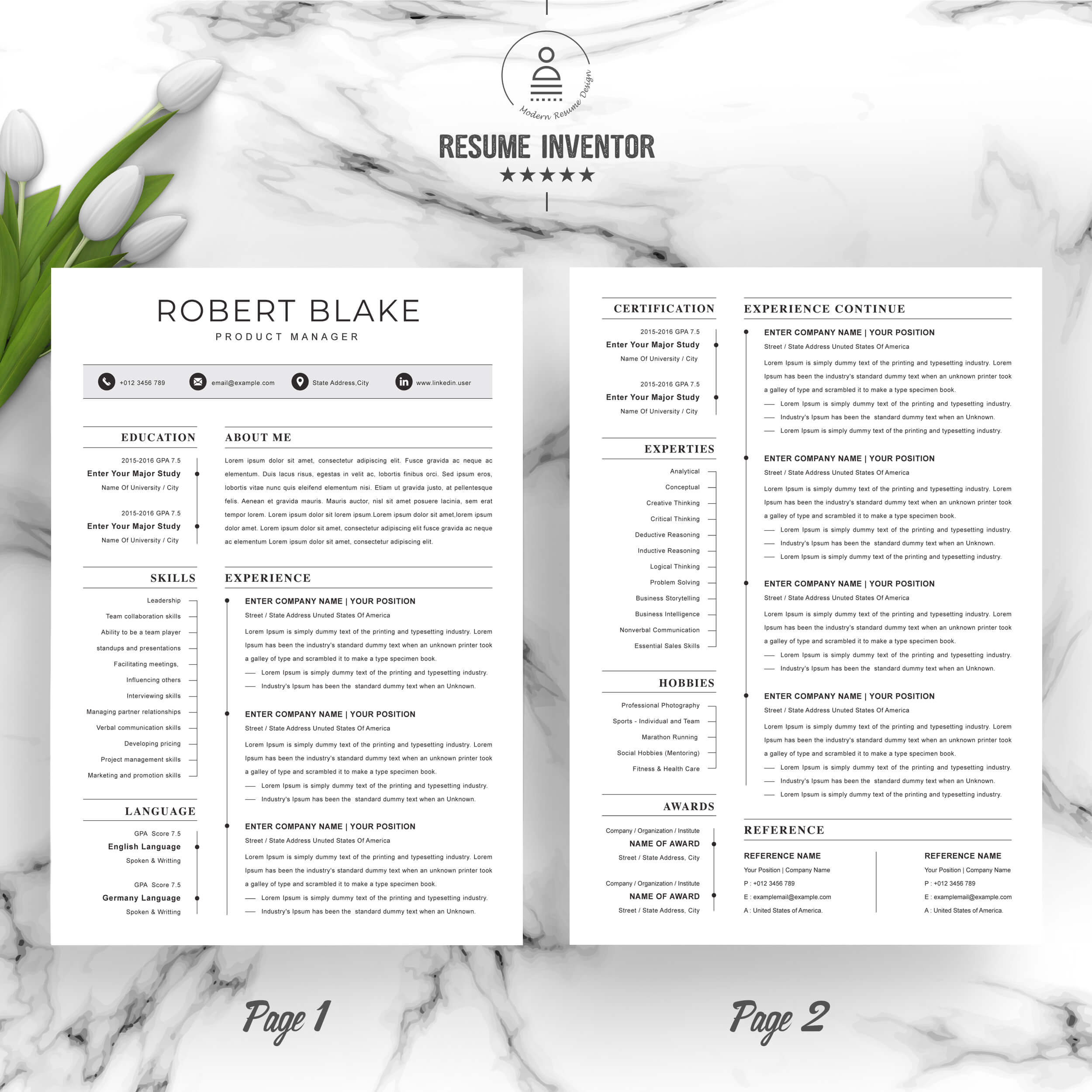Product Manager Resume Template | Clean (CV) Resume Template preview image.