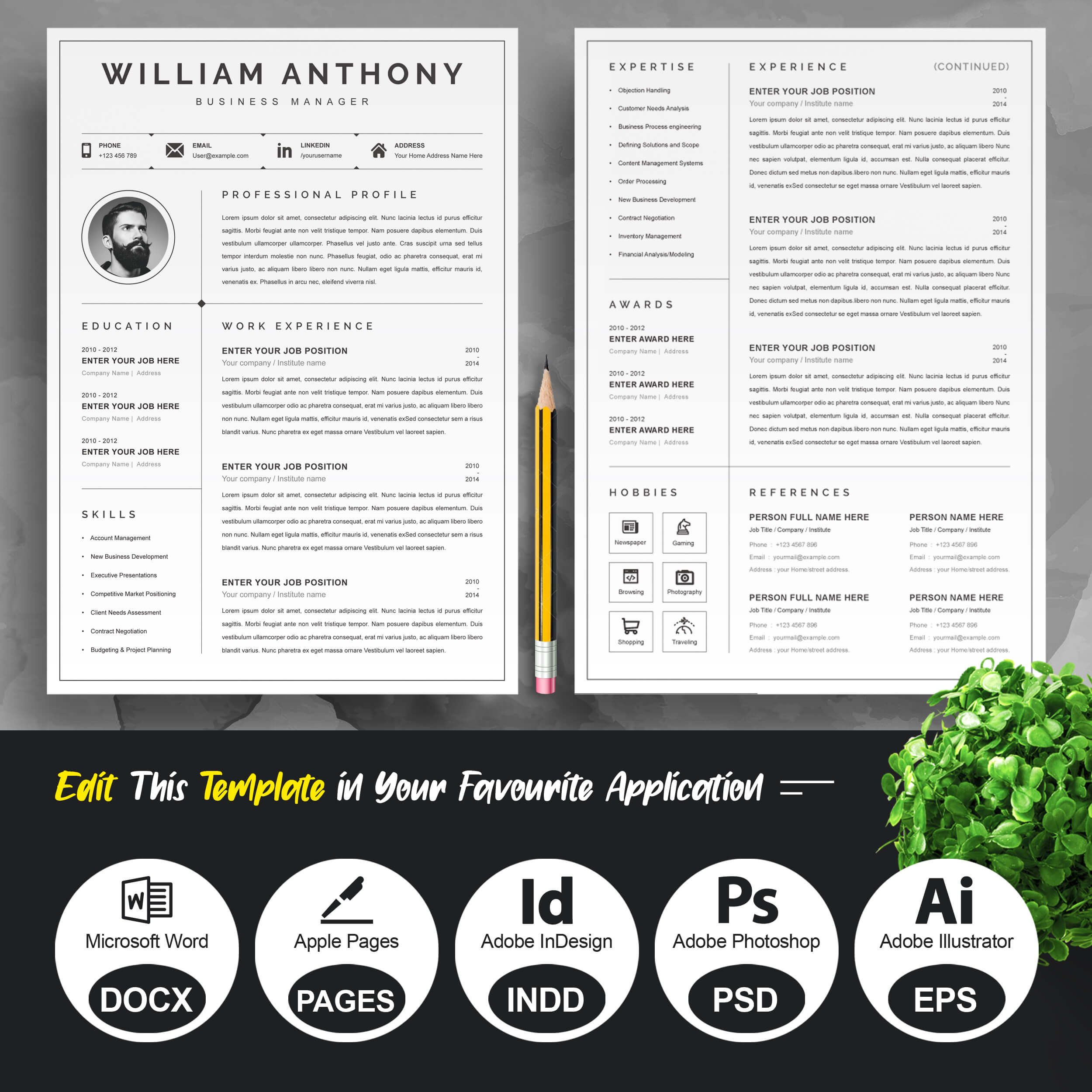 Business Manager Clean Resume Template | Creative Professional Resume Template preview image.