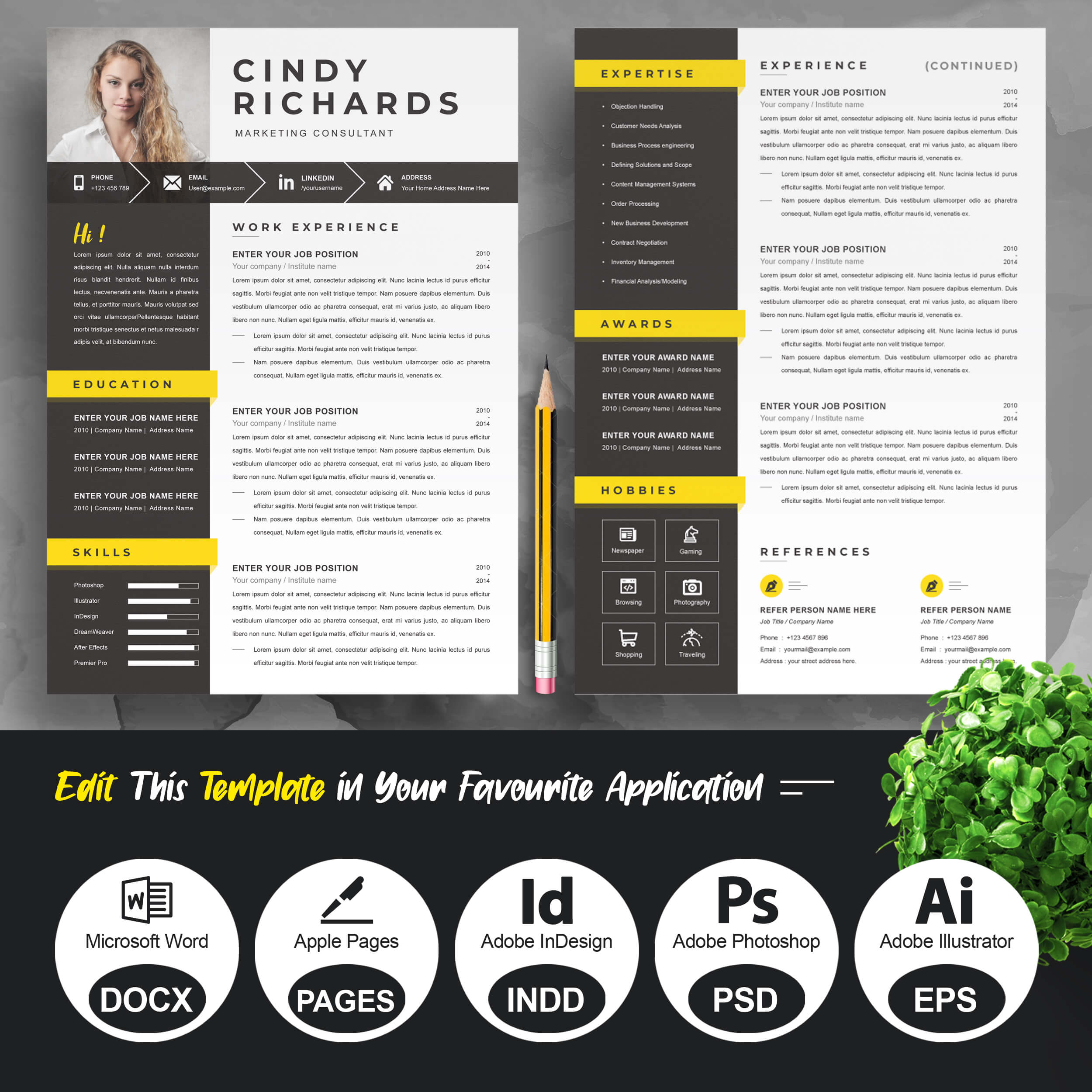 Marketing Consultant Resume Template | Modern PSD Resume Template preview image.