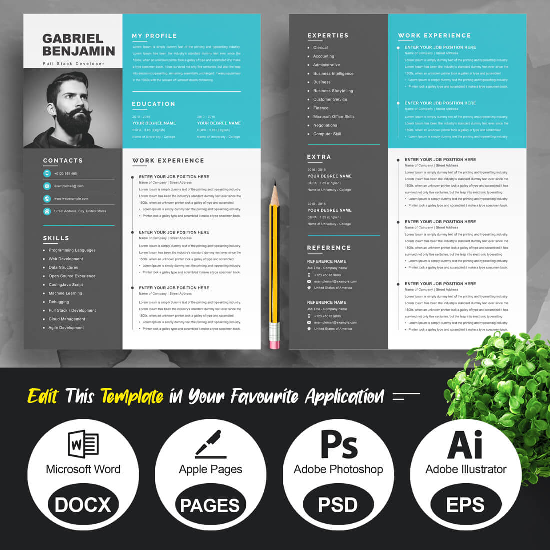 Full Stack Developer Resume Template | Professional Resume Template in Word & PSD Format preview image.