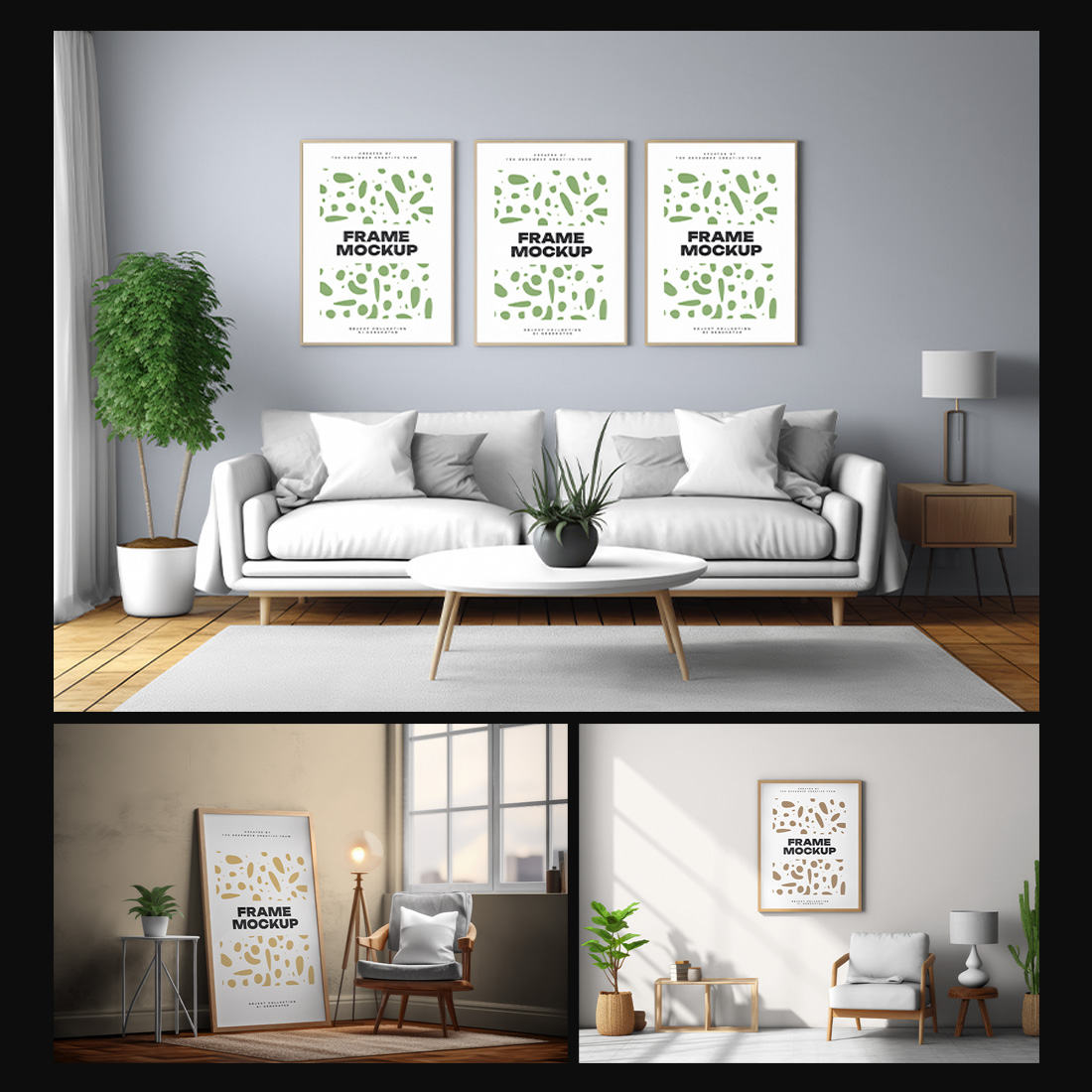 3 Mockups of Frames in the Interior AI Generated preview image.