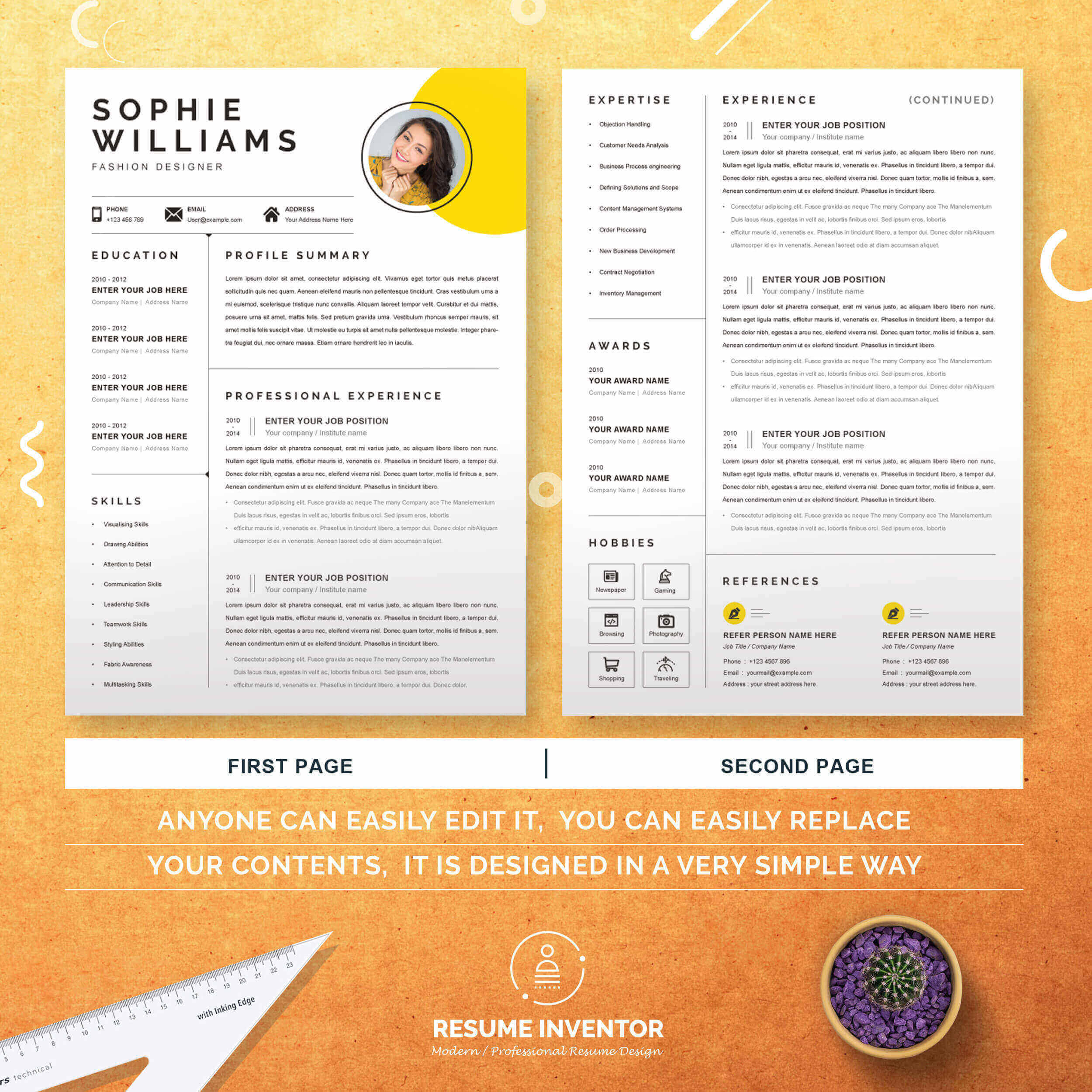 Fashion Designer Resume & CV Template | Word Resume Template preview image.