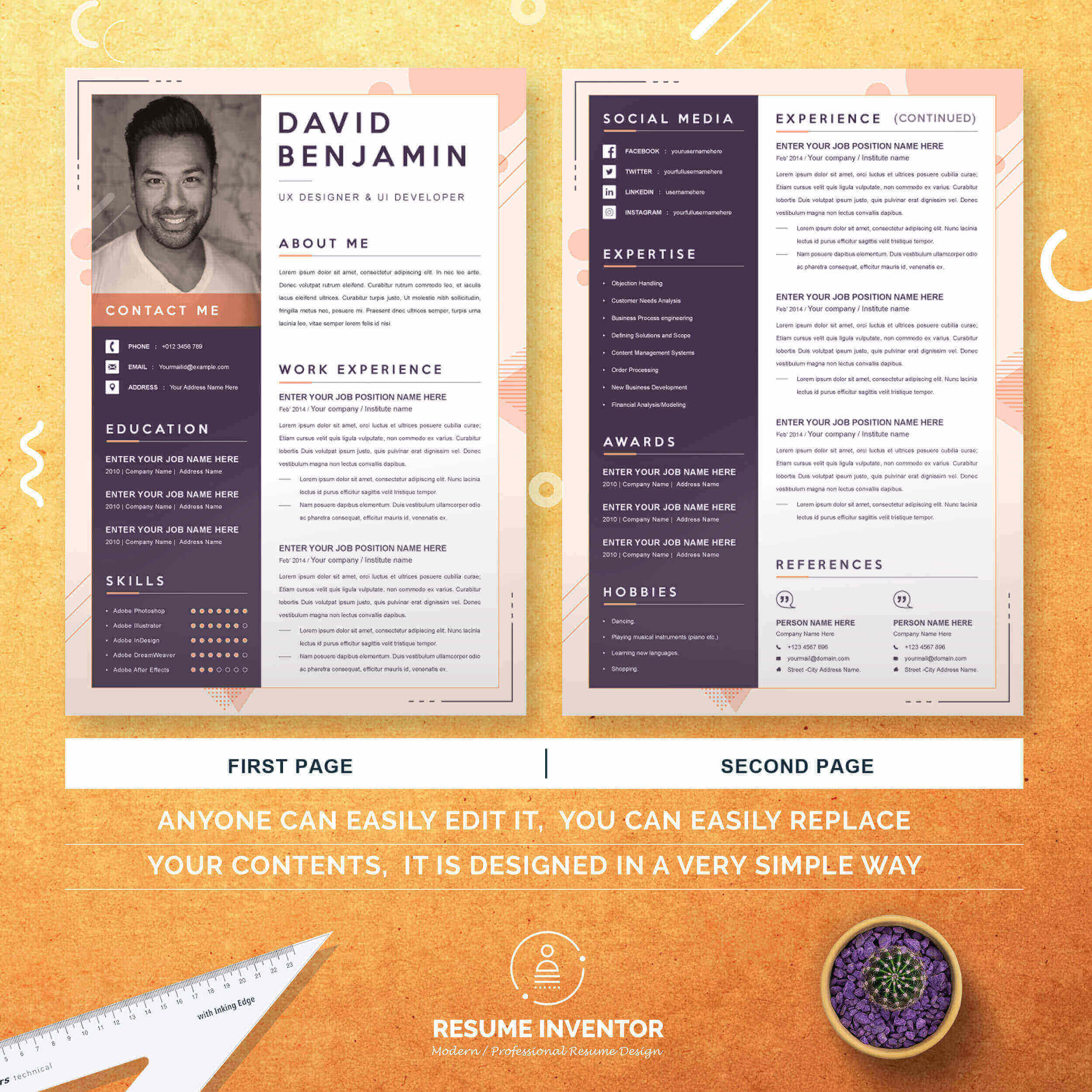 UX Designer & UI Developer Resume Template | Colorful Resume & Cover Letter Template preview image.