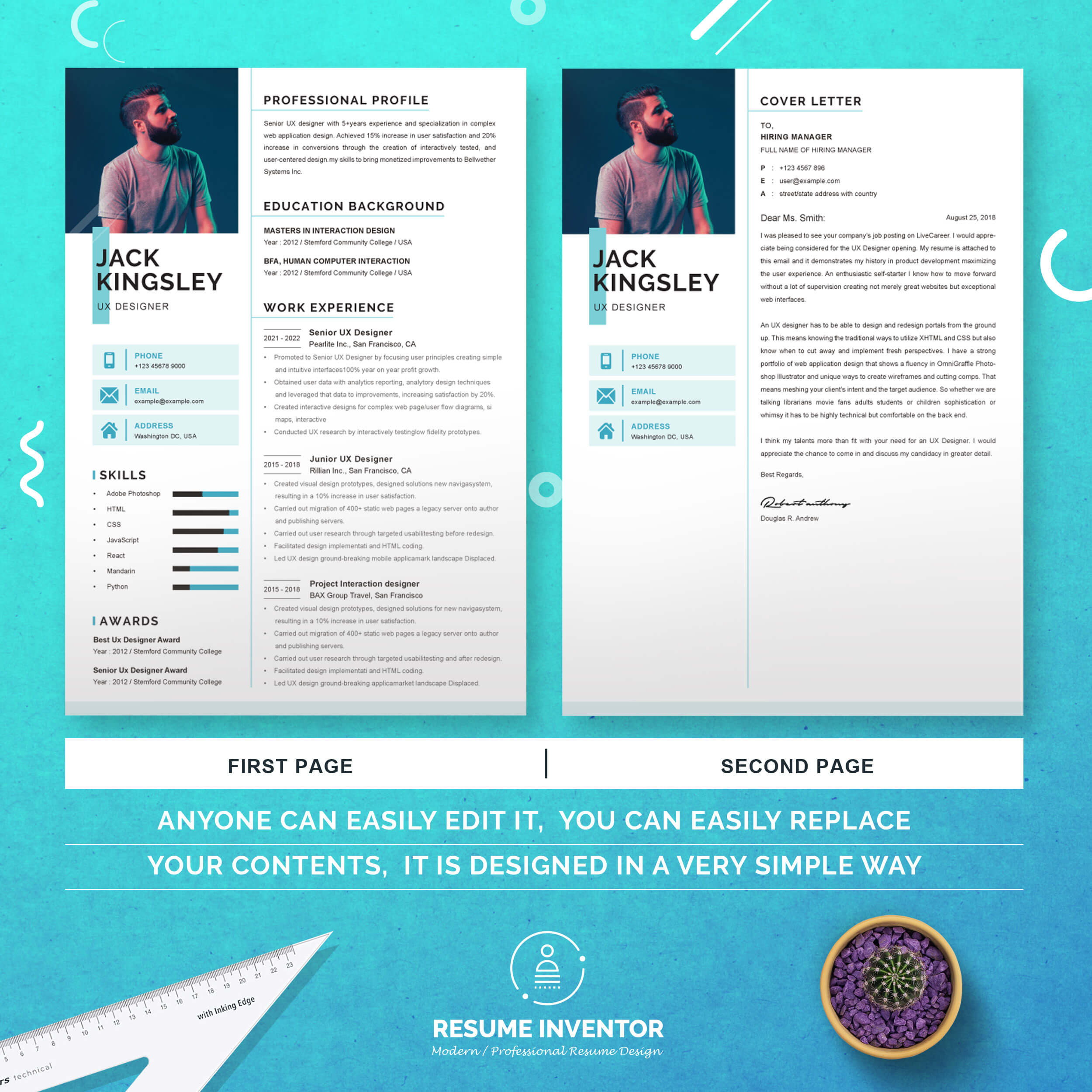 UX Designer Resume Design Template | Simple Resume Template preview image.