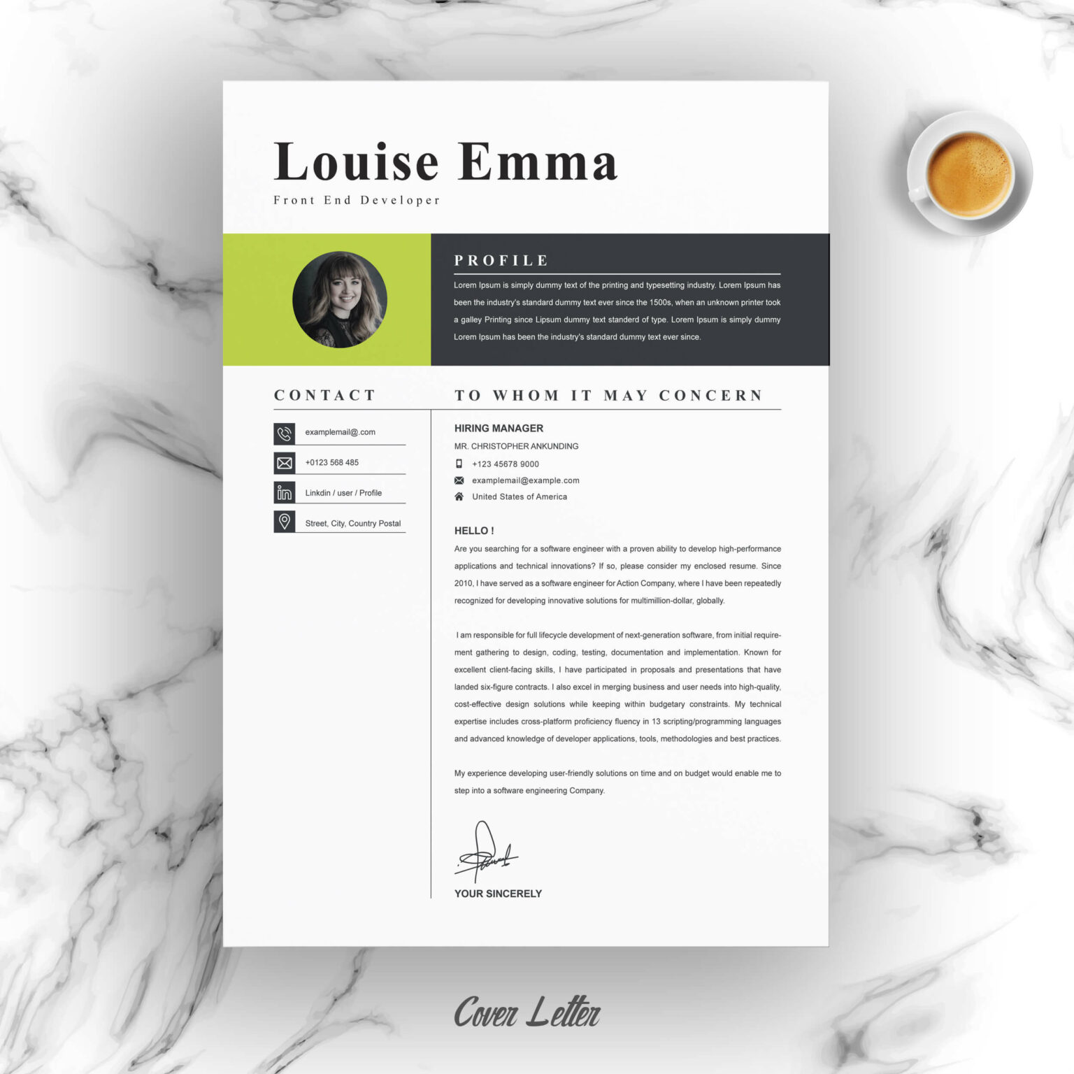 Front End Developer Resume Template | Modern CV Template Word ...