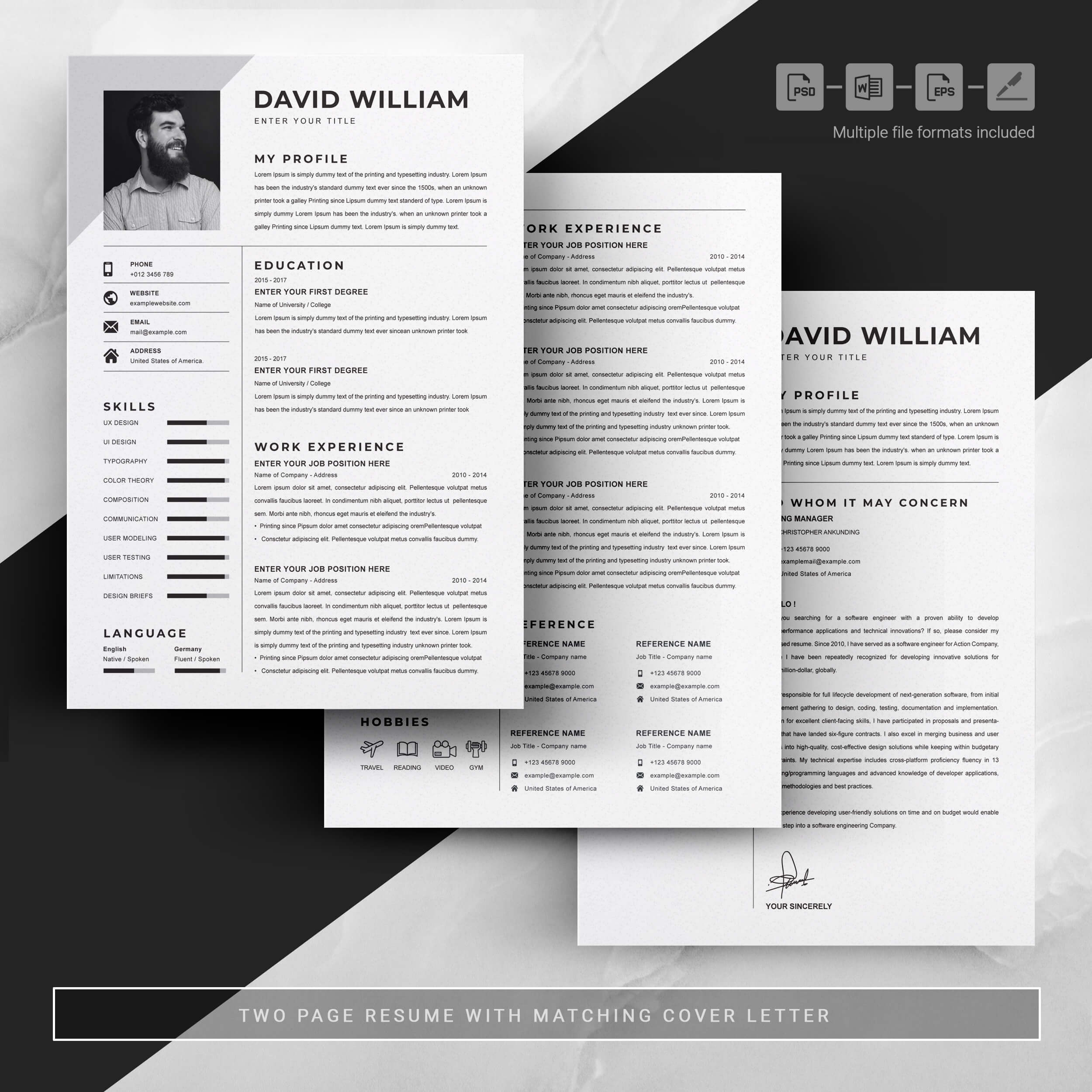 04 3 pages free resume design template 492