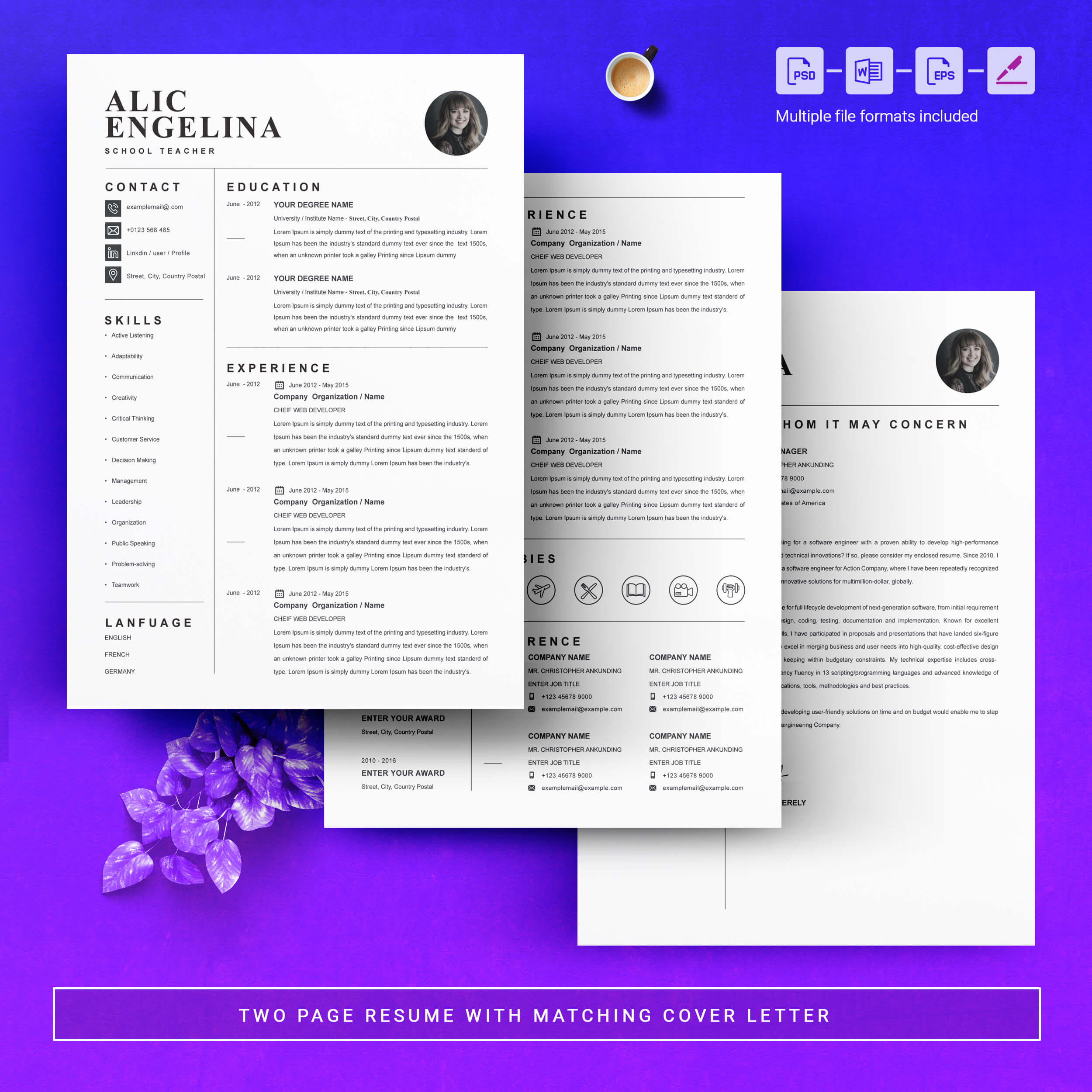 04 3 pages free resume design template 665
