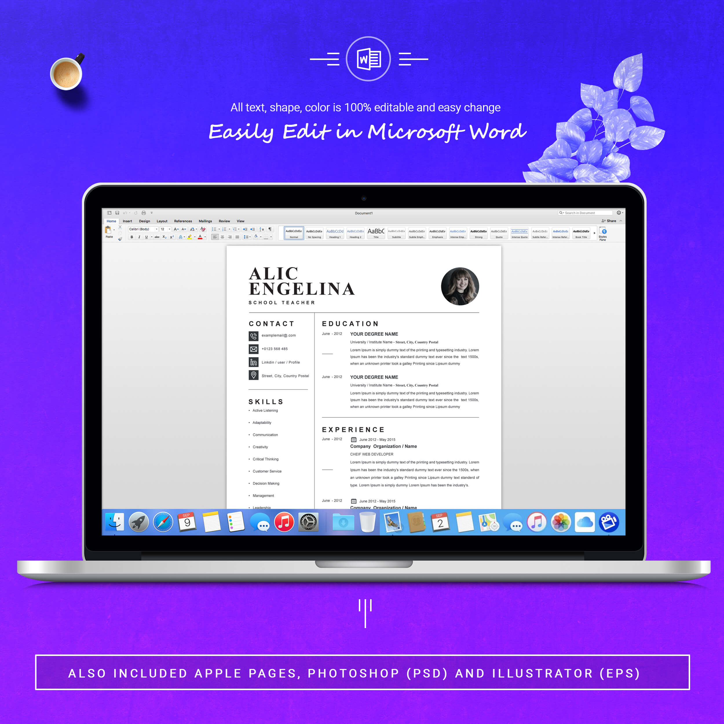 05 3 pages free resume ms word file format design template 1 132