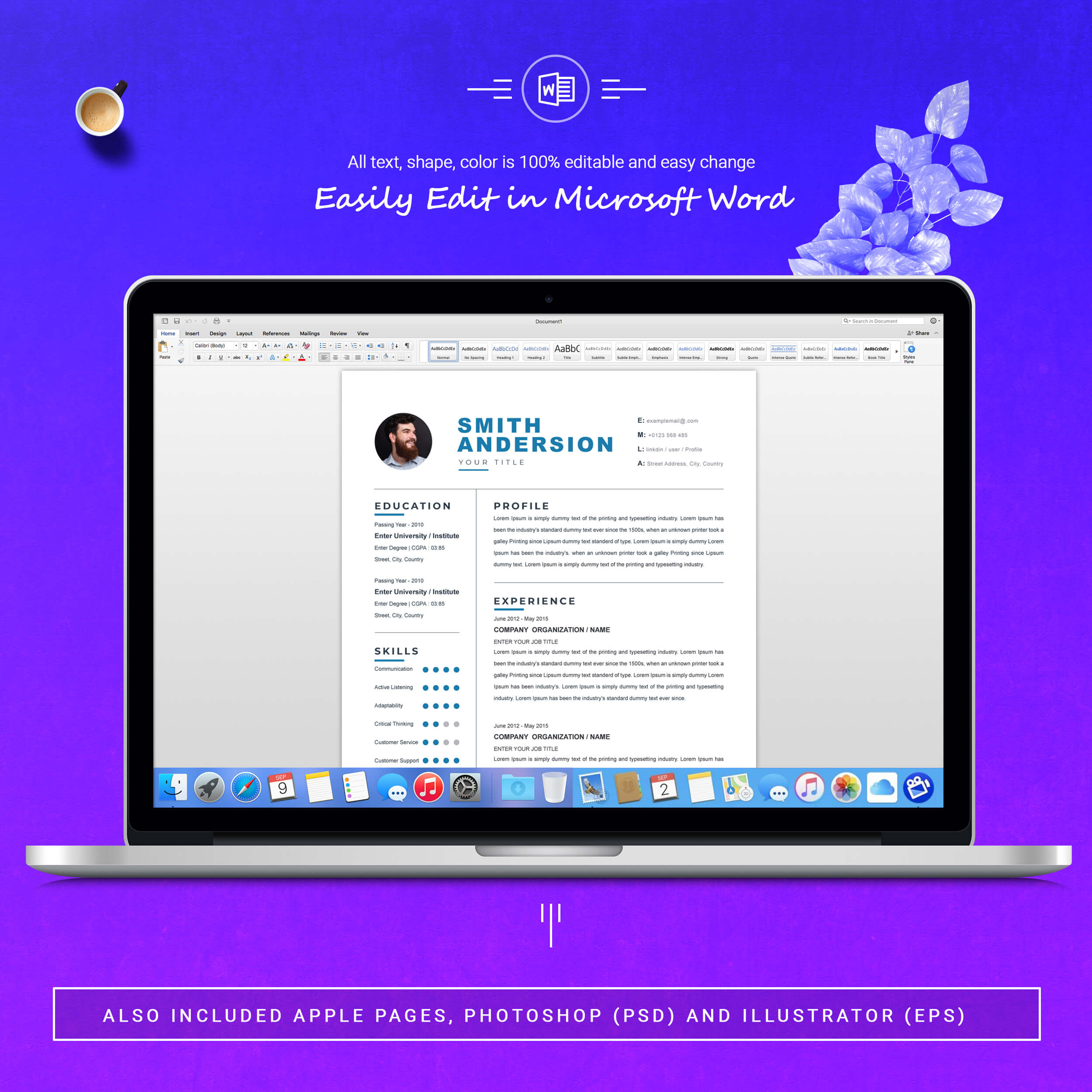 05 3 pages free resume ms word file format design template 10 391
