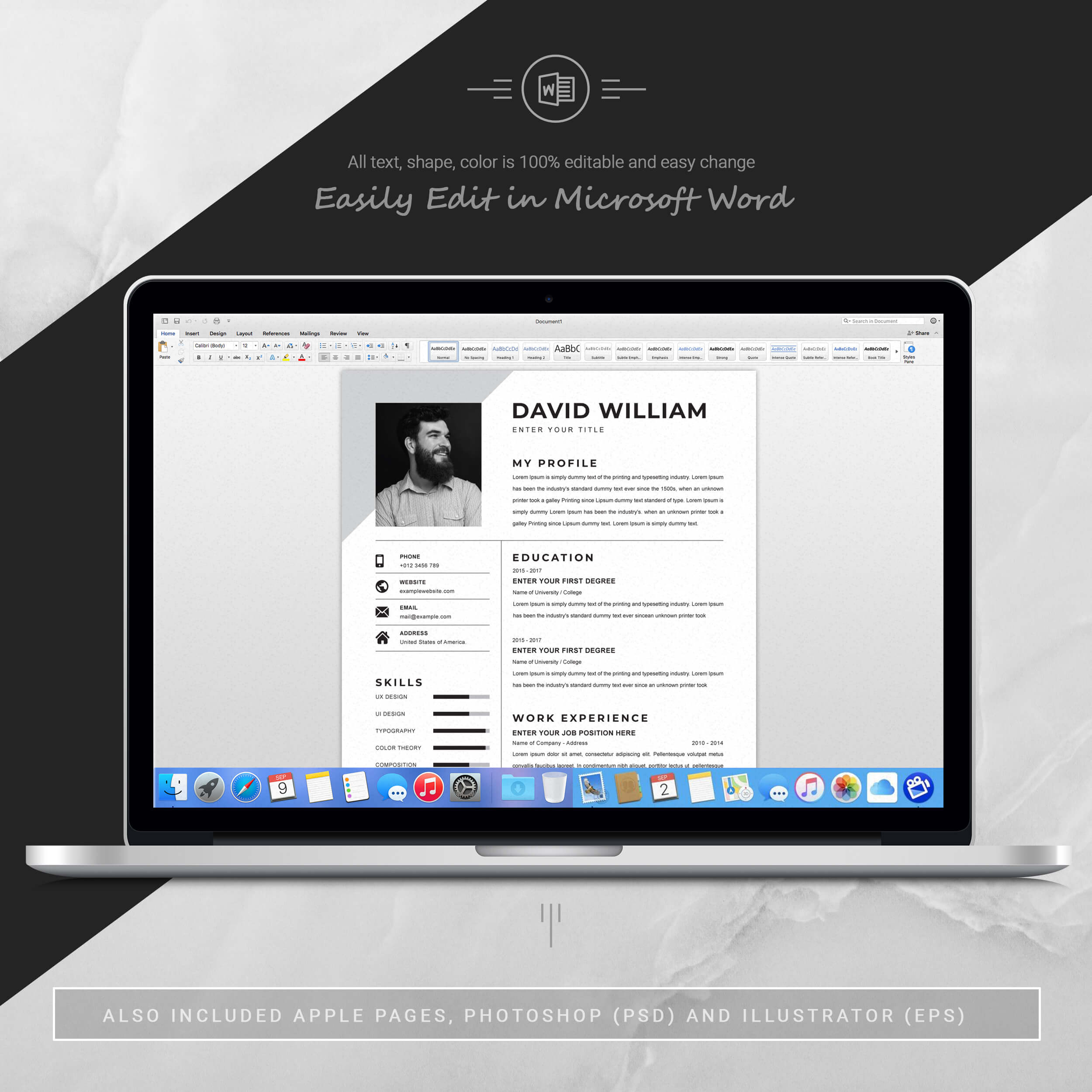 05 3 pages free resume ms word file format design template 182
