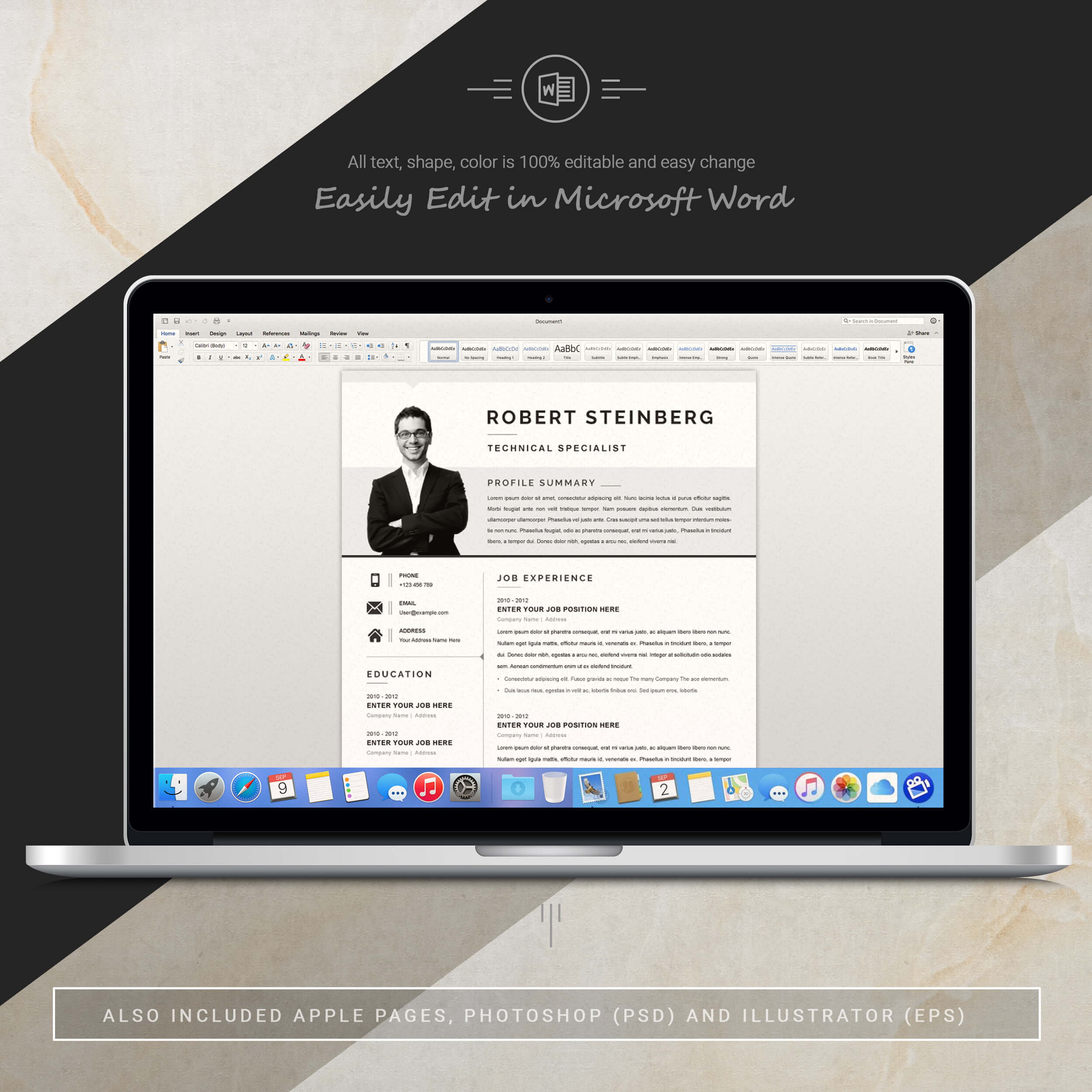 05 3 pages free resume ms word file format design template 2 600