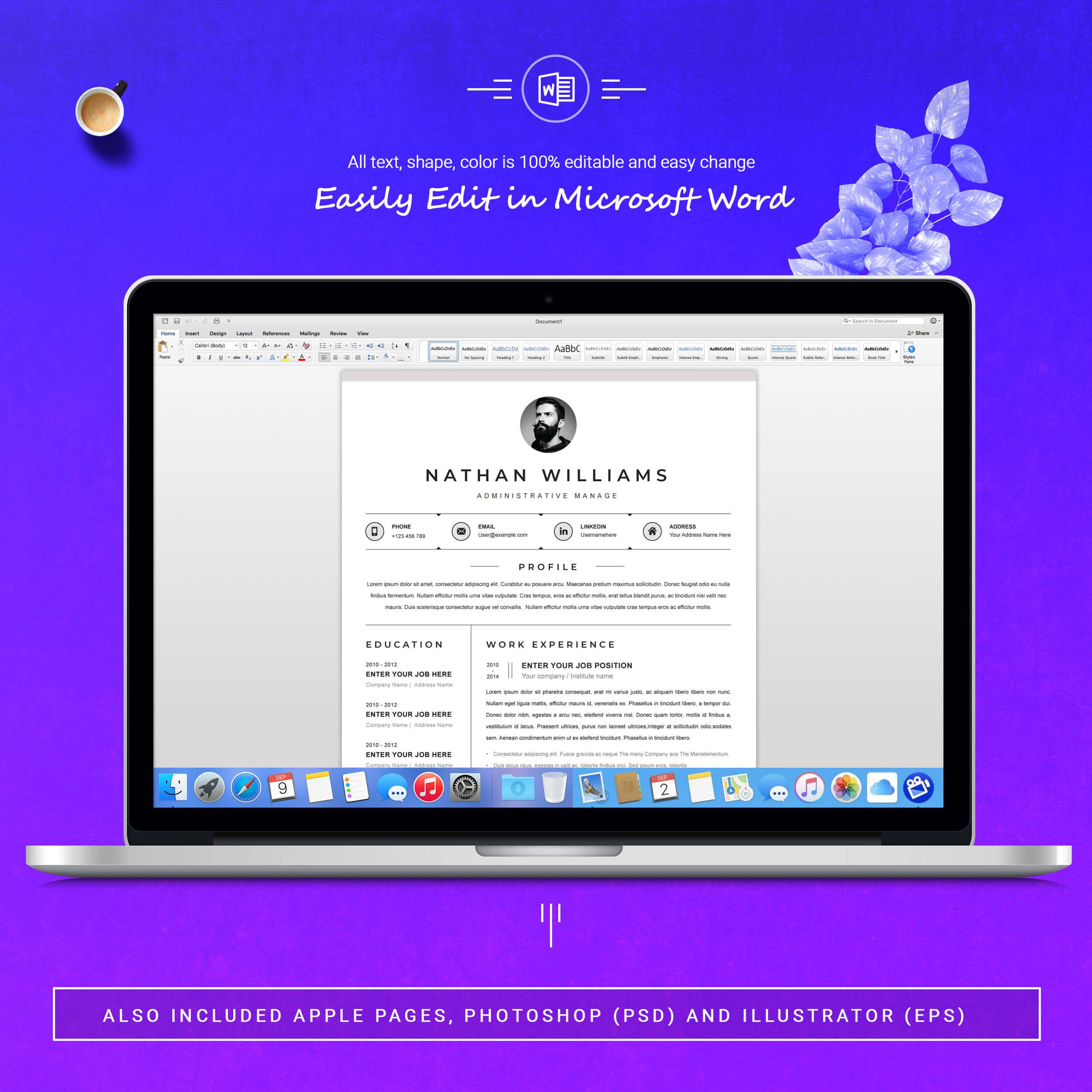 05 3 pages free resume ms word file format design template 2 839