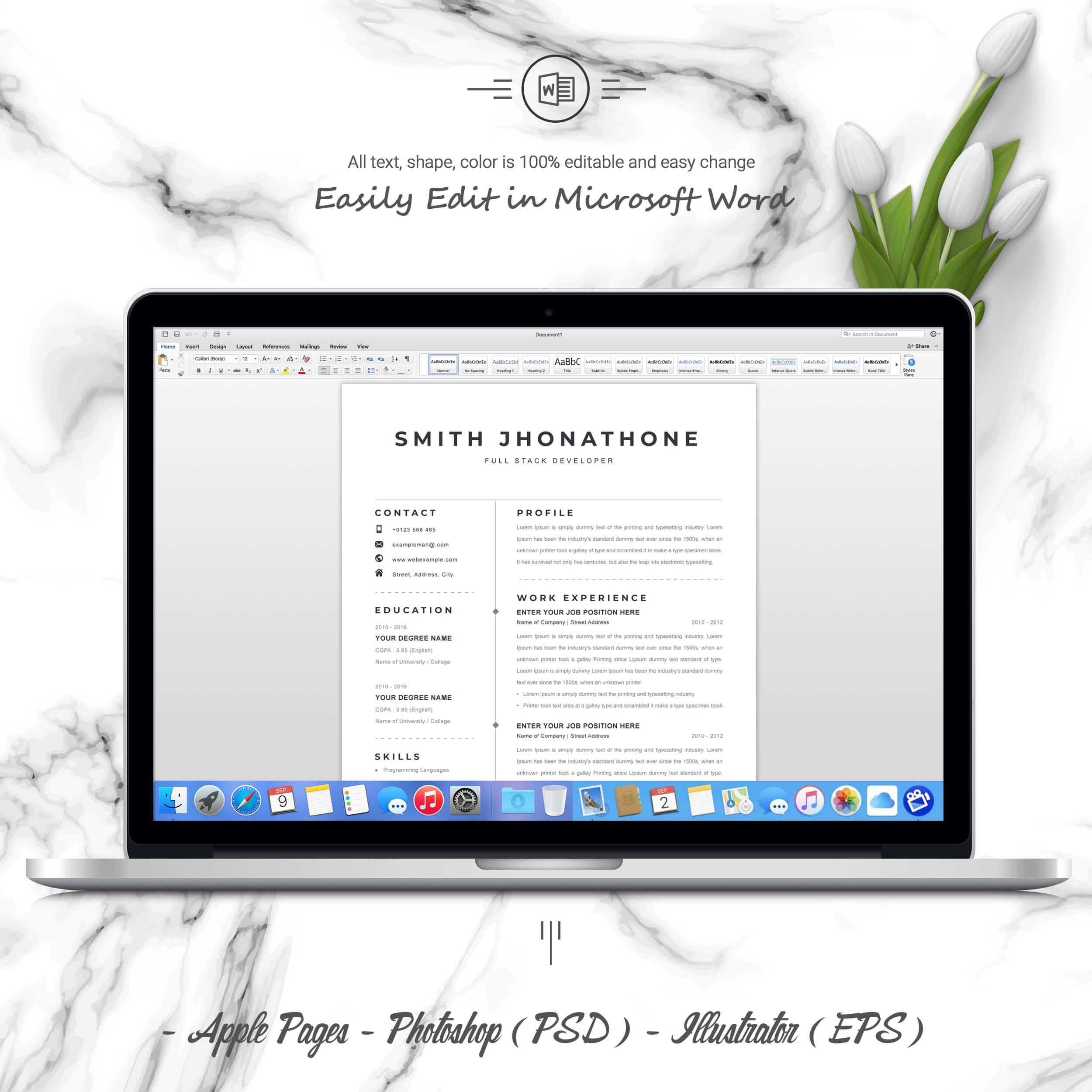 05 3 pages free resume ms word file format design template 2 902