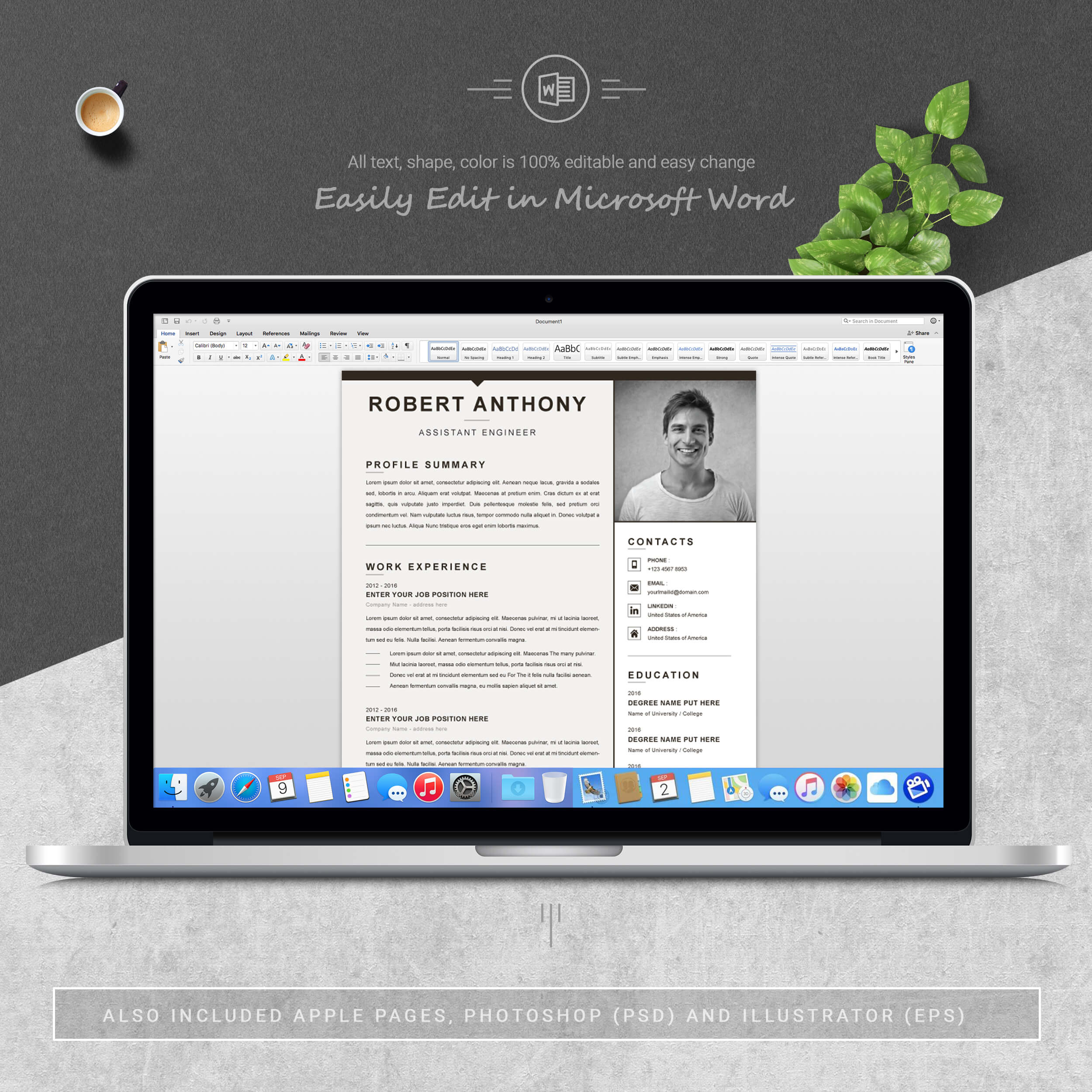 05 3 pages free resume ms word file format design template 3 382