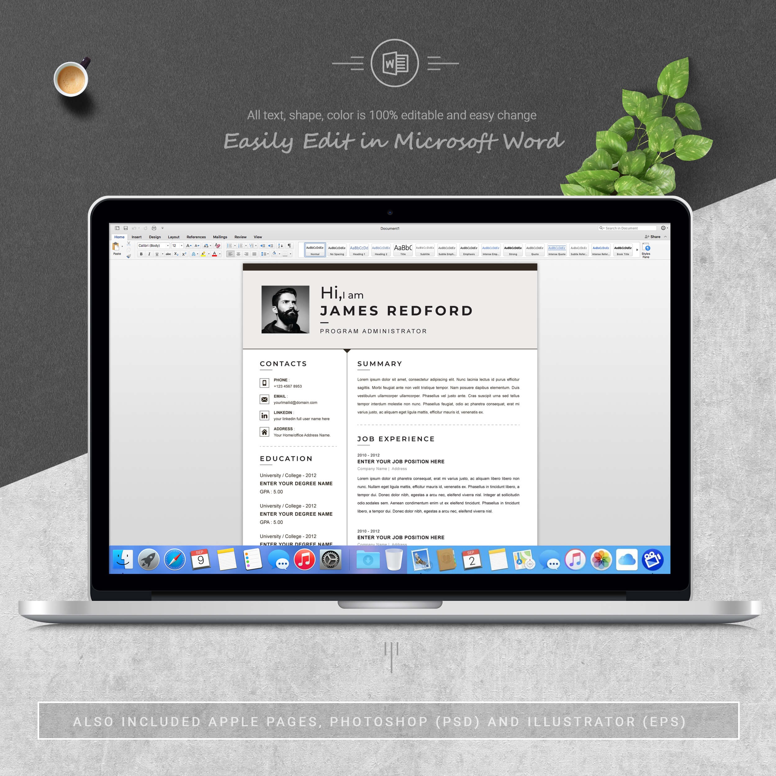 05 3 pages free resume ms word file format design template 4 513