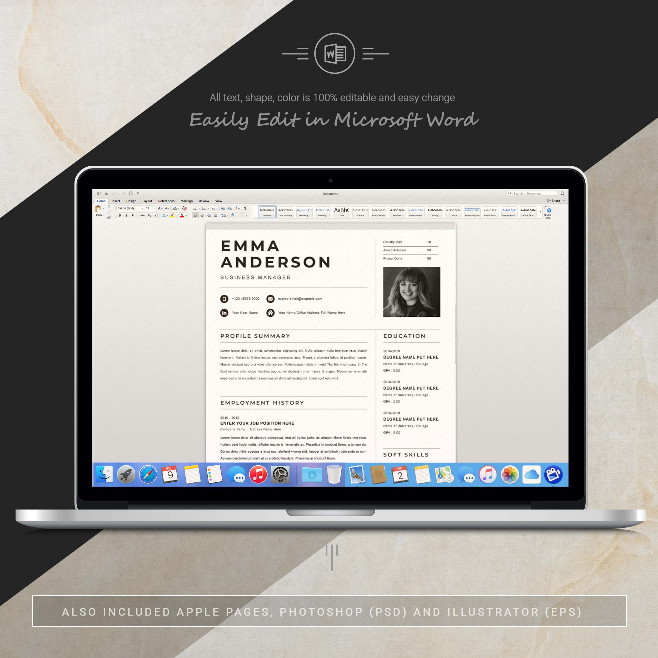 05 3 pages free resume ms word file format design template 5 165