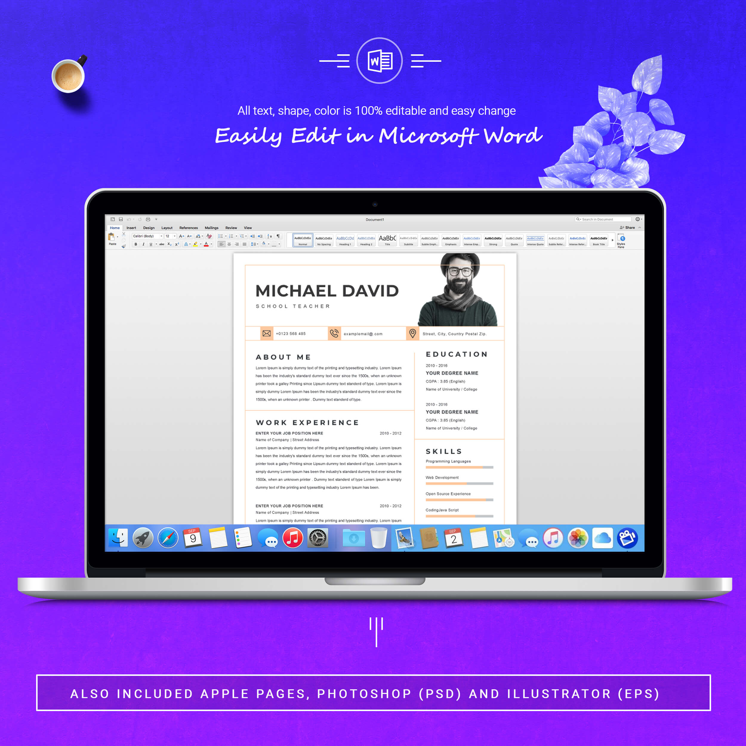 05 3 pages free resume ms word file format design template 5 196