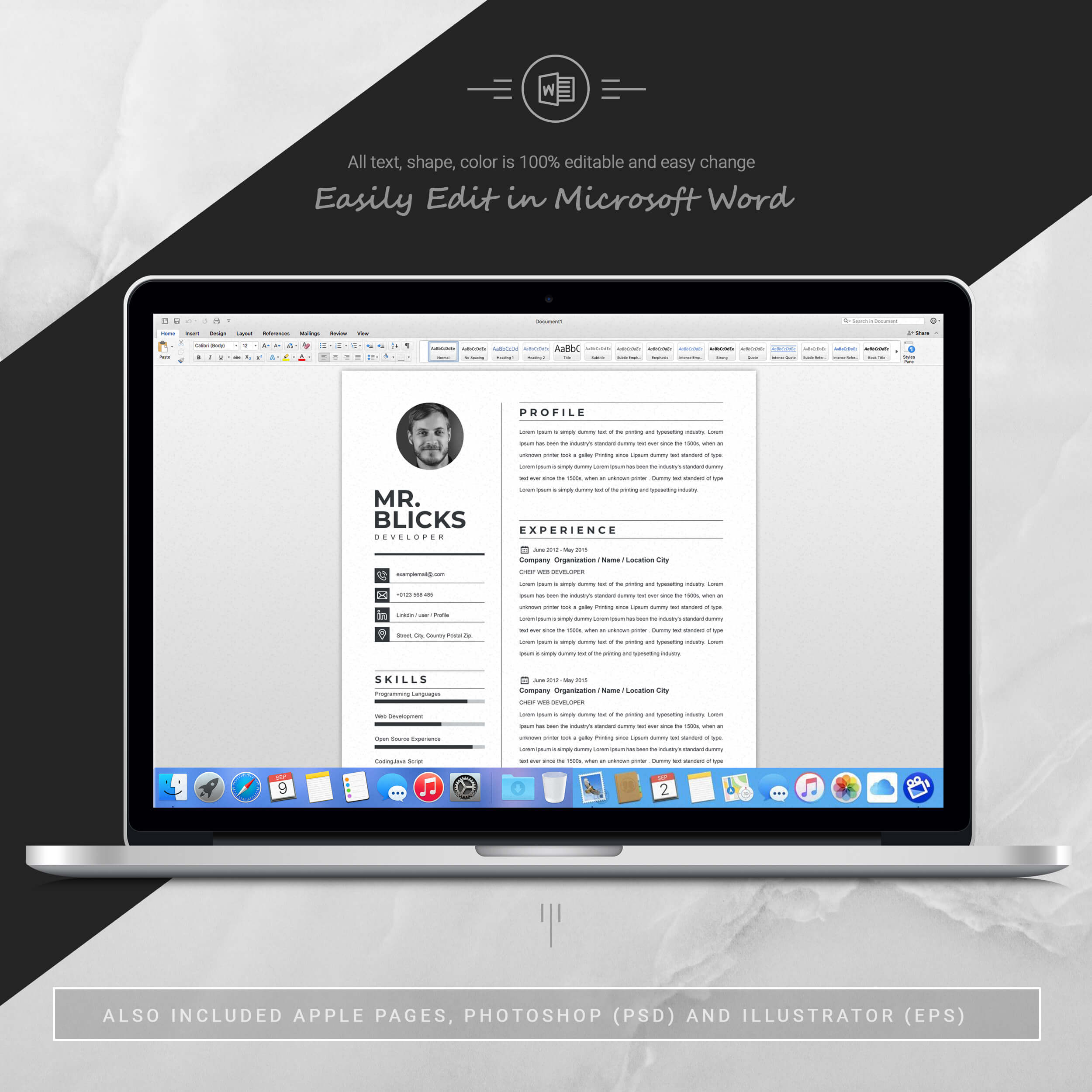 05 3 pages free resume ms word file format design template 7 375