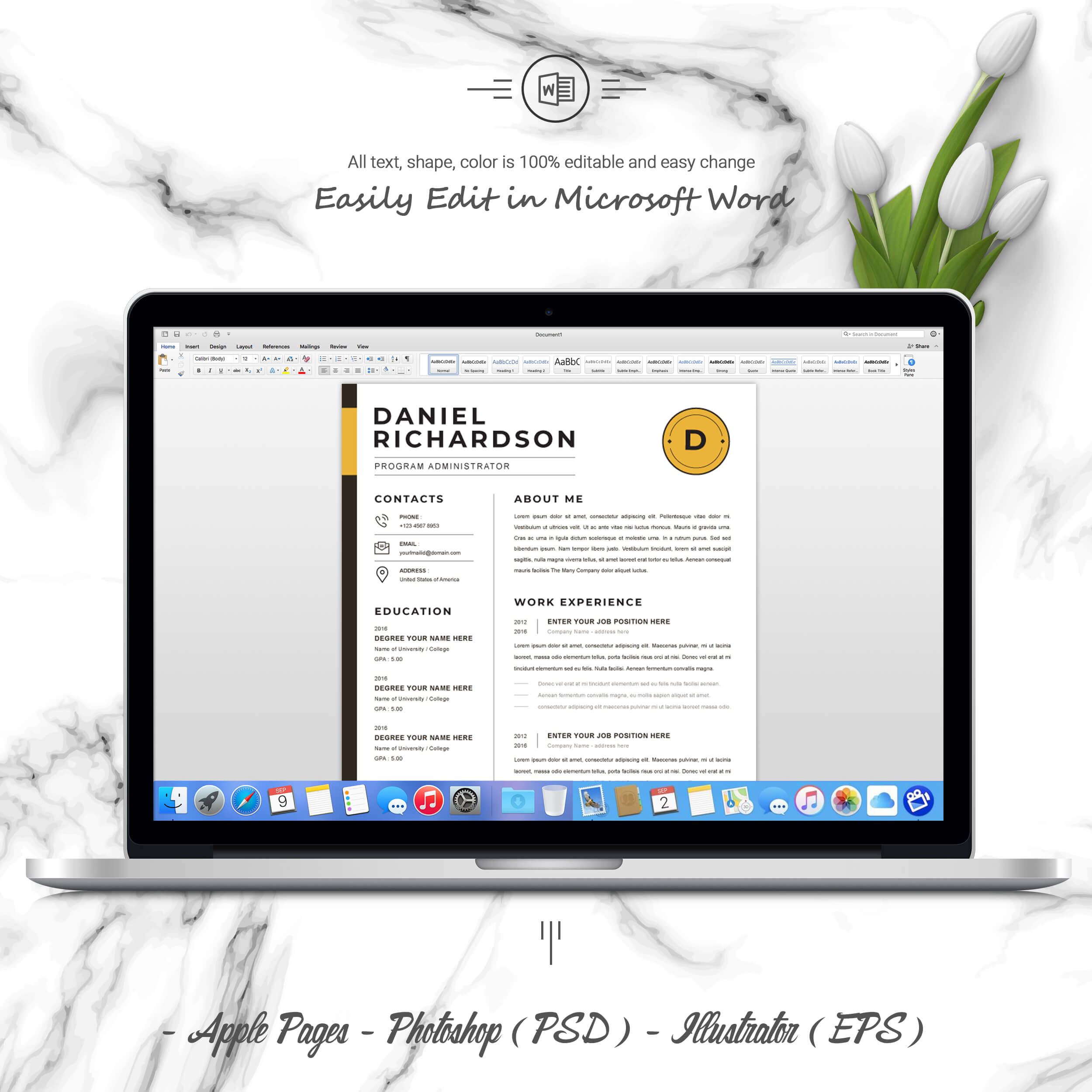 05 3 pages free resume ms word file format design template 7 669