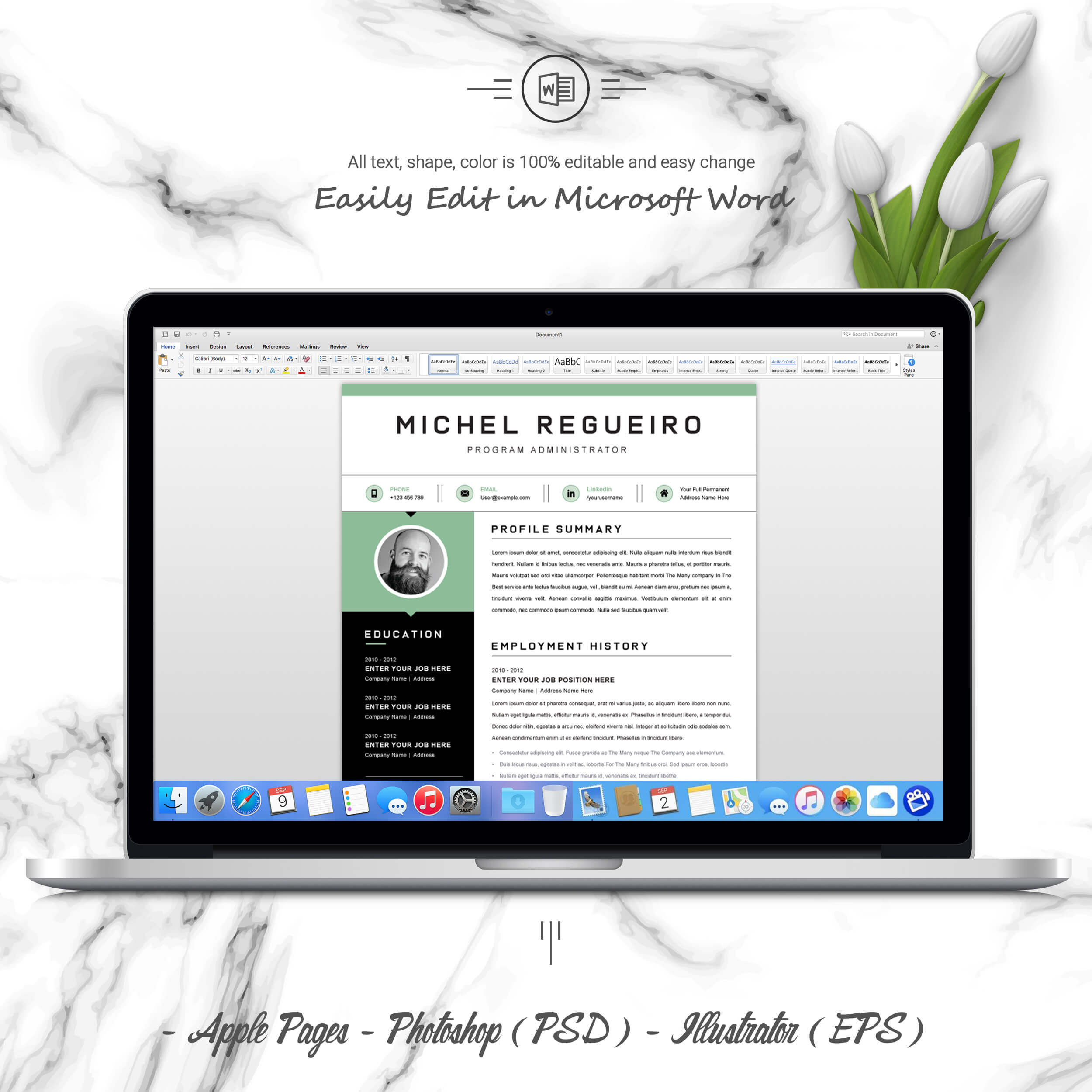 05 3 pages free resume ms word file format design template 9 401