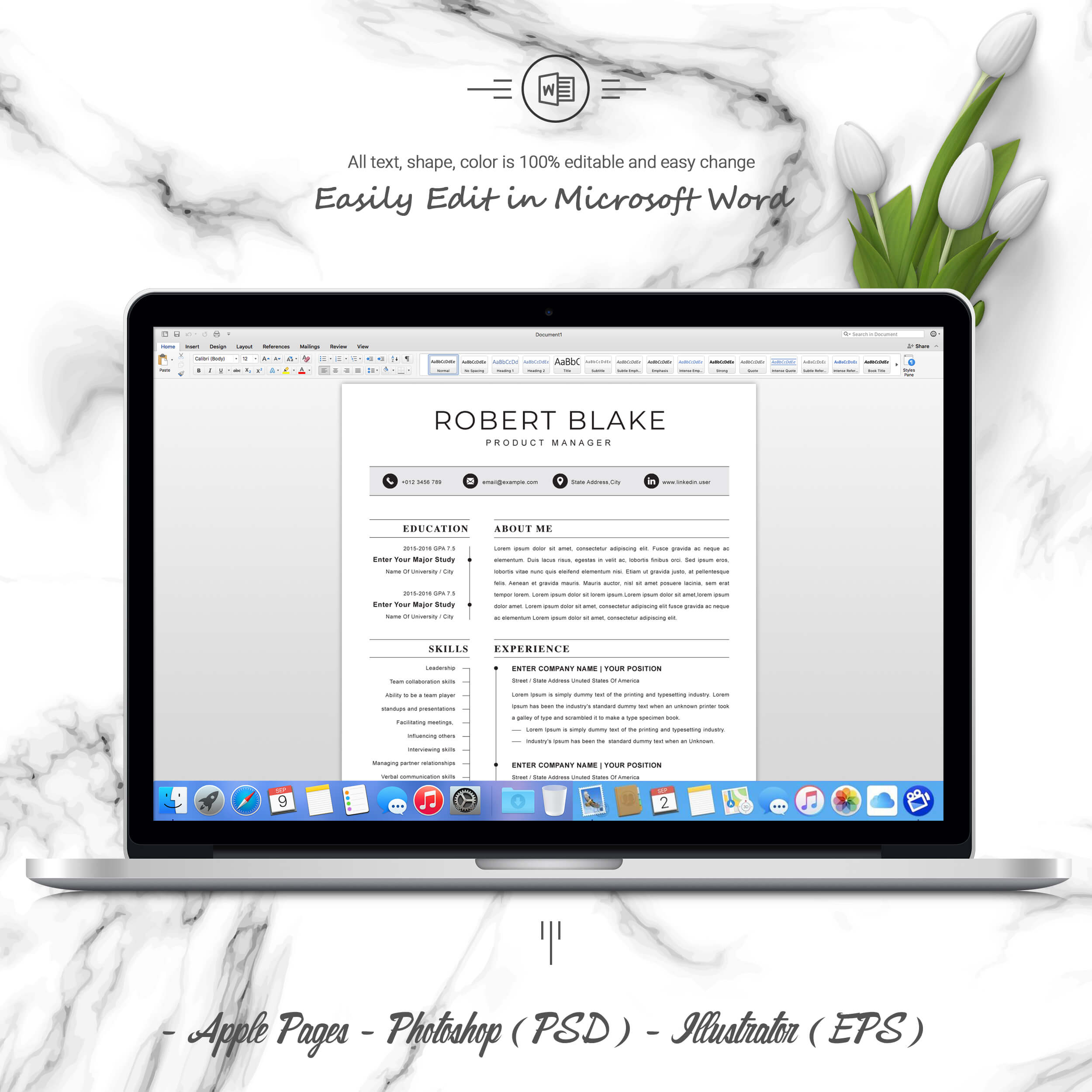 05 3 pages free resume ms word file format design template 988