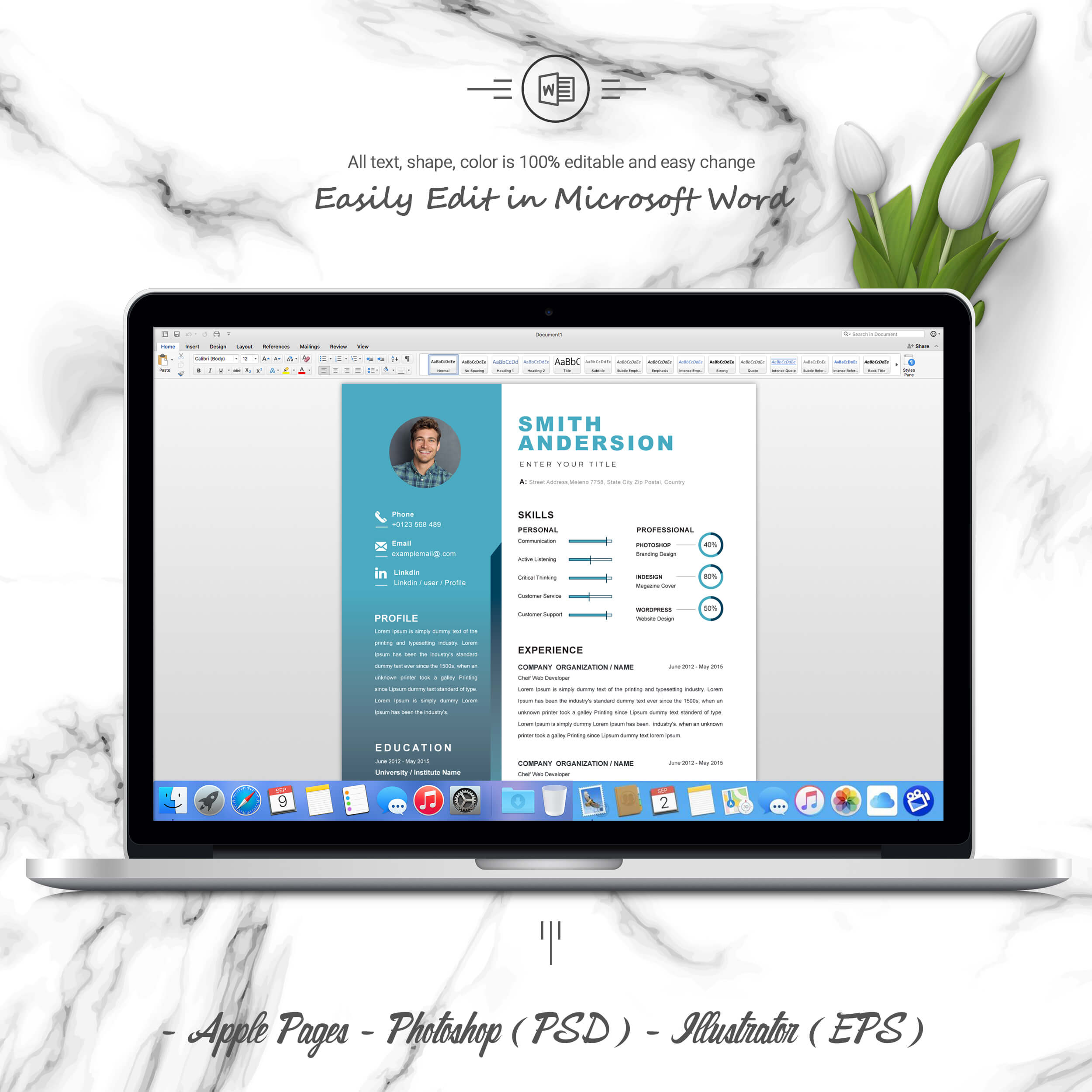 06 3 pages free resume ms word file format design template 614