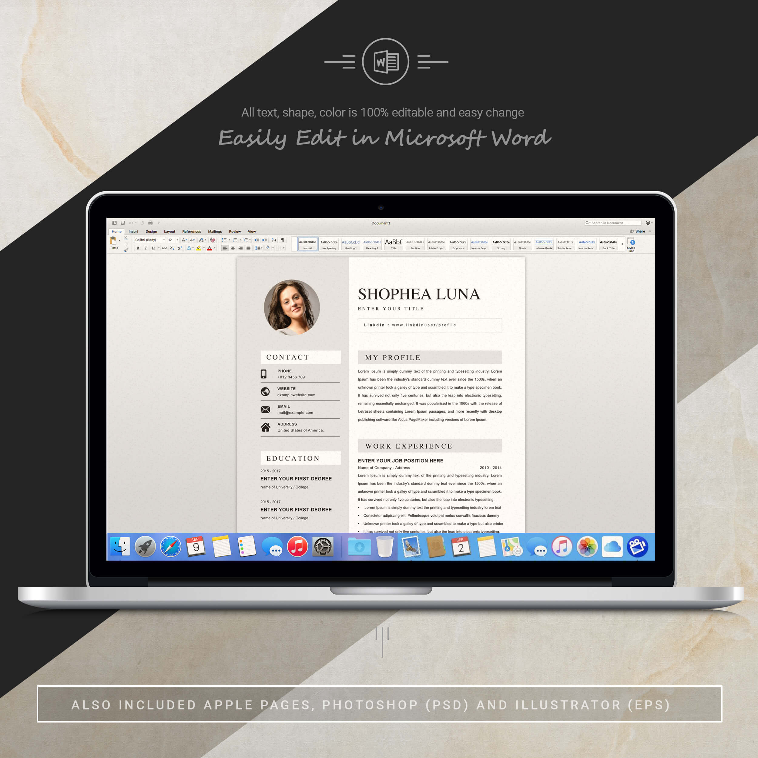 06 3 pages free resume ms word file format design template 997