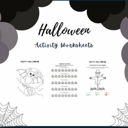 Halloween Fun Activity Worksheets, Games, Coloring Pages cover image.