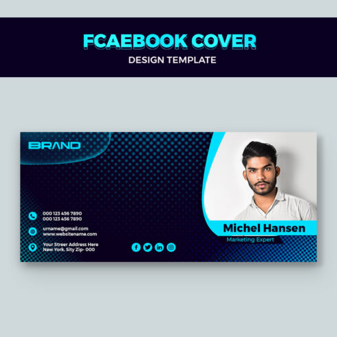Blue color Theme Facebook Cover Design Template PSD cover image.